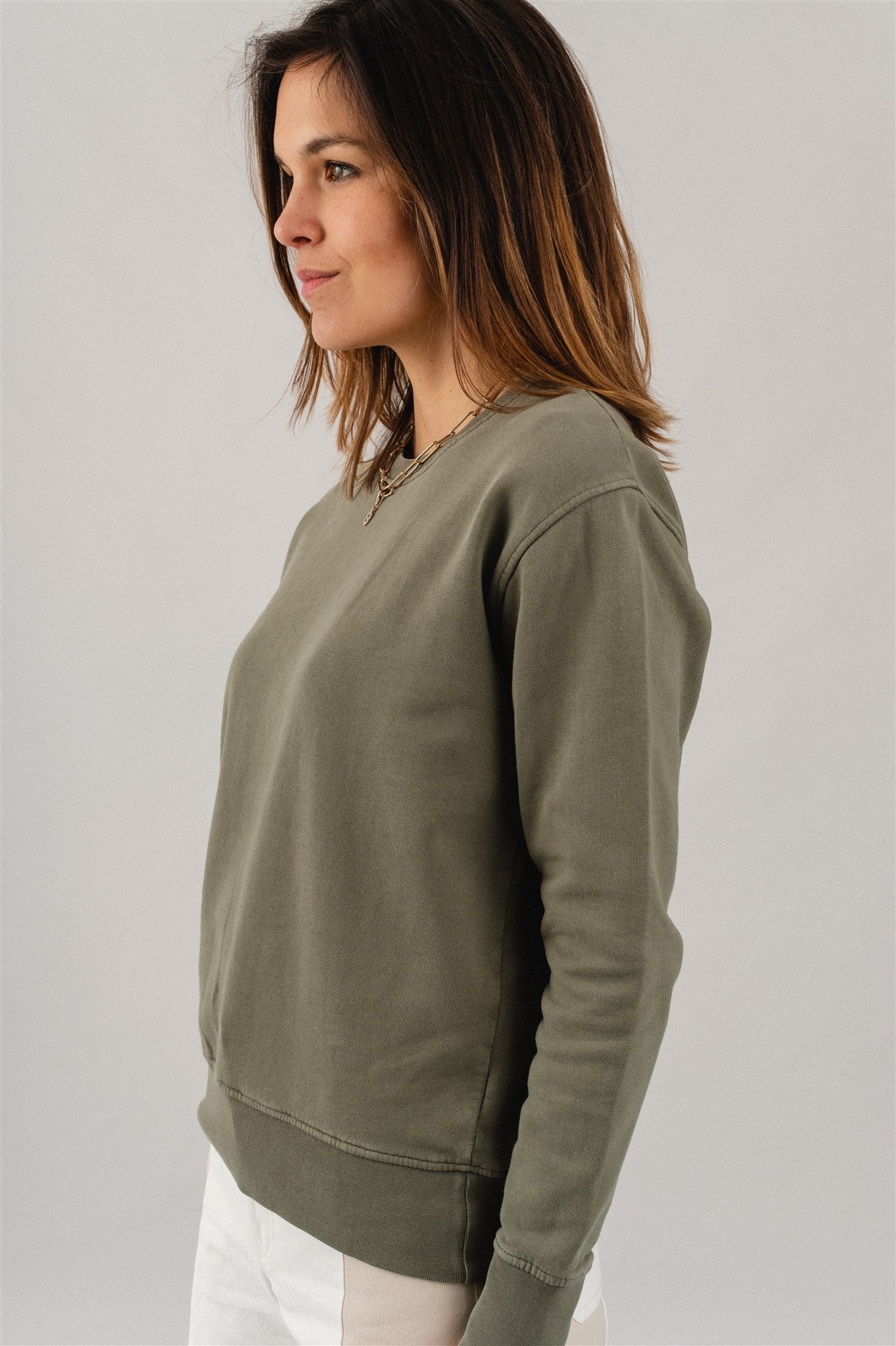 Sweat olive en coton bio - dusty olive