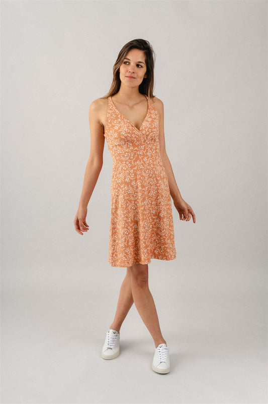 Robe imprimée pêche en coton bio - amber dawn