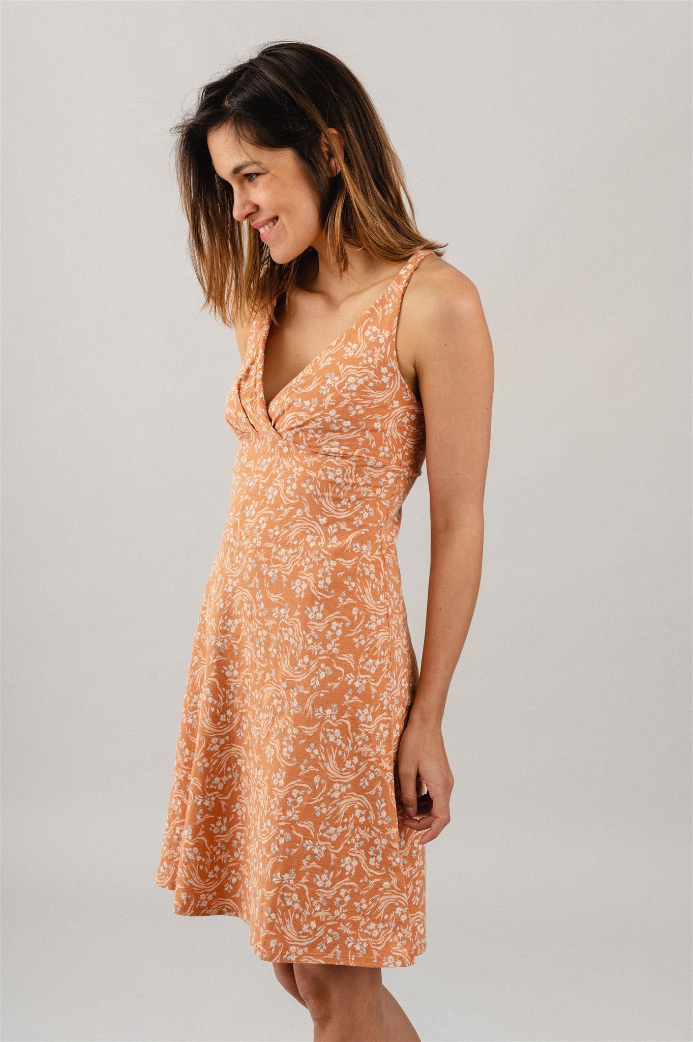 Robe imprimée pêche en coton bio - amber dawn