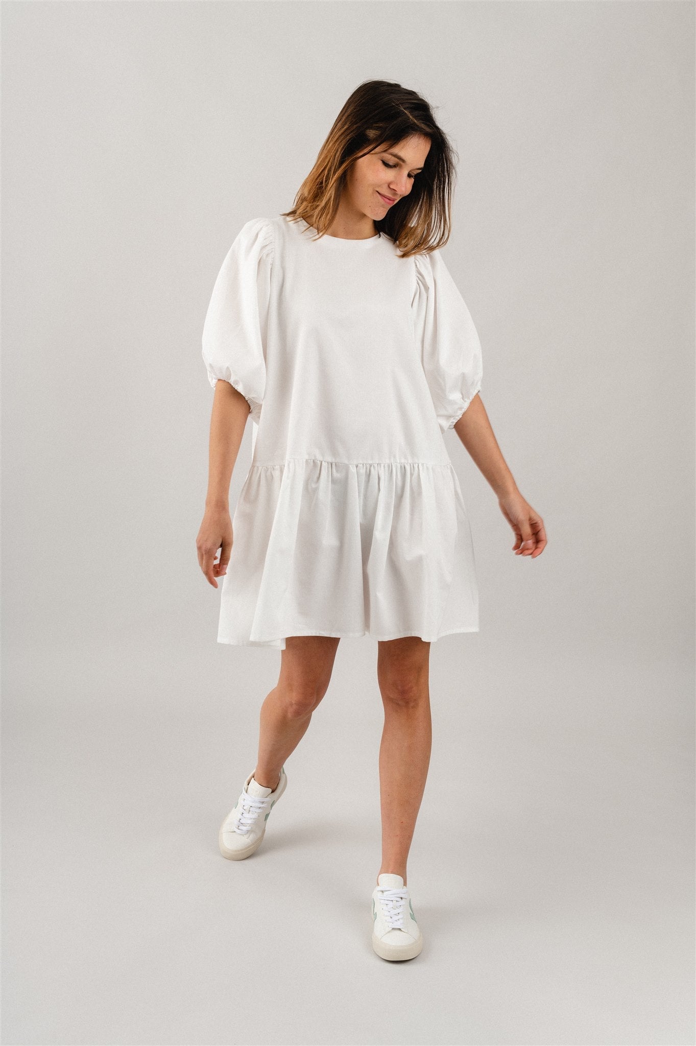 Robe blanche manches bouffantes en coton bio - luna white