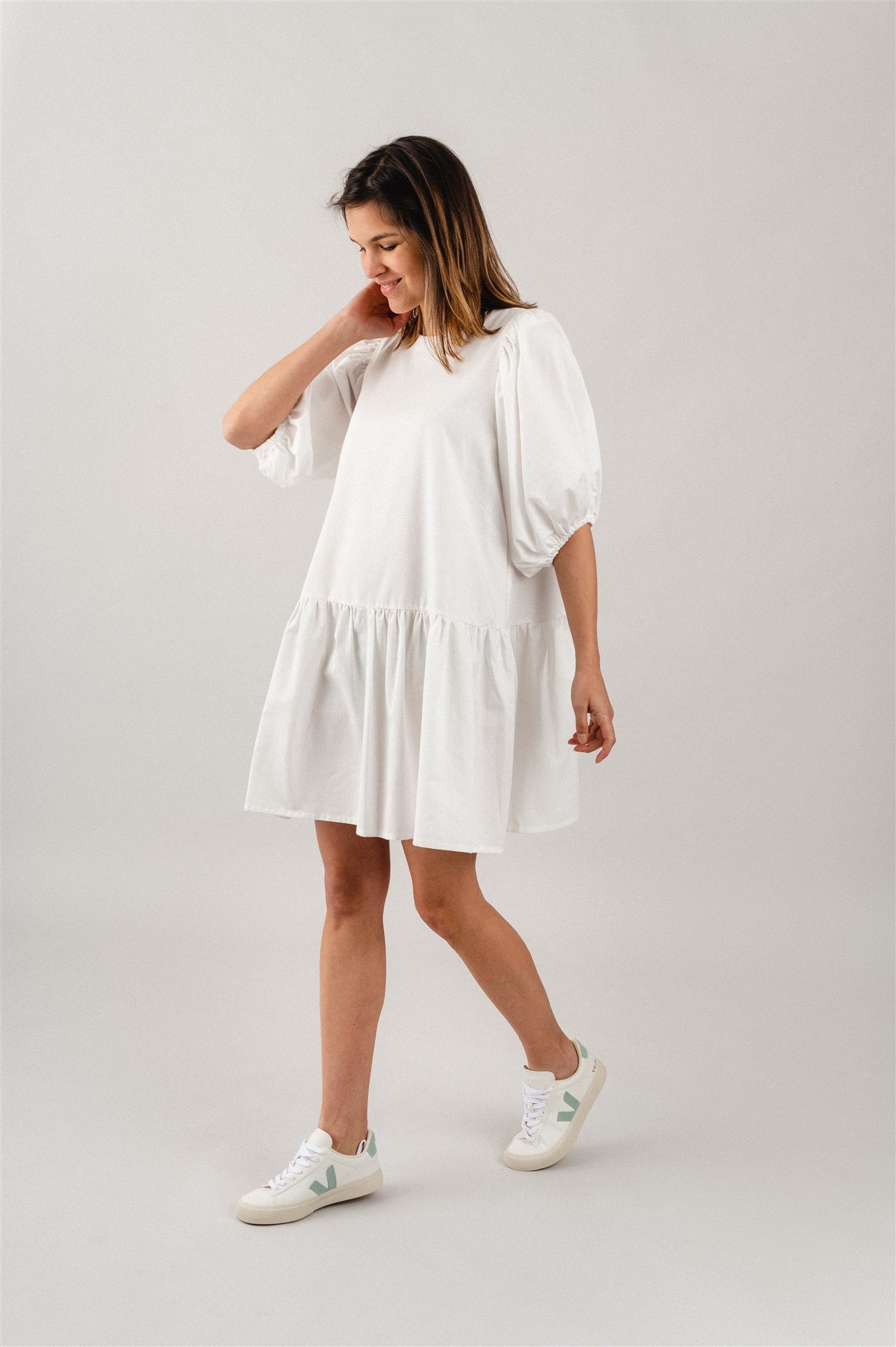 Robe blanche manches bouffantes en coton bio - luna white