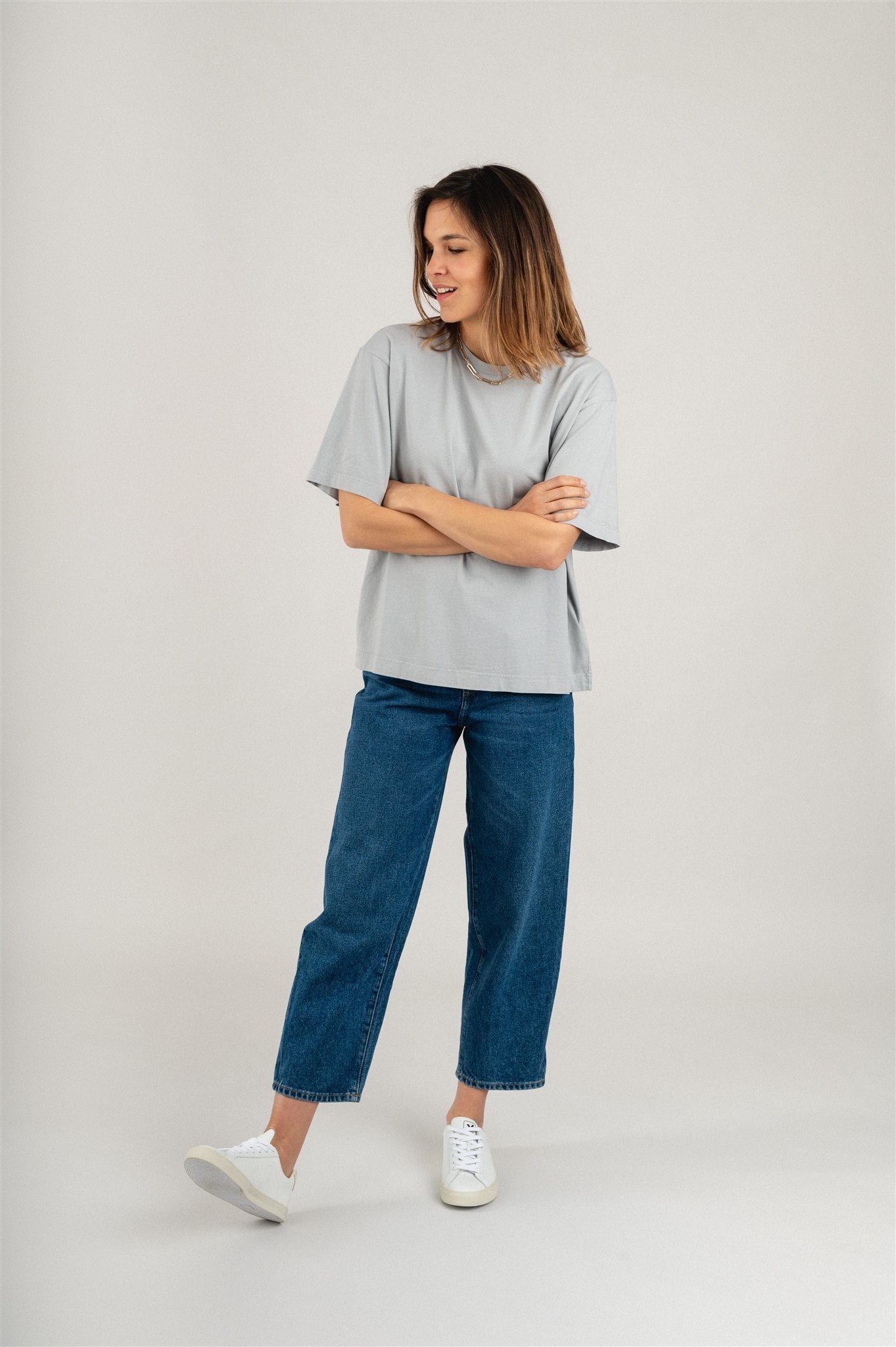 T-shirt oversize gris foncé en coton bio - women oversized t-shirt cloudy grey