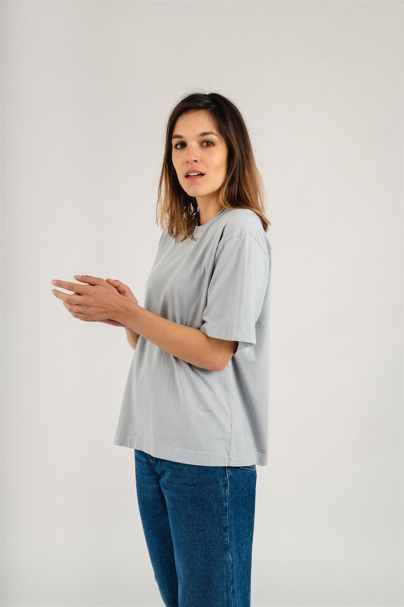 T-shirt oversize gris foncé en coton bio - women oversized t-shirt cloudy grey