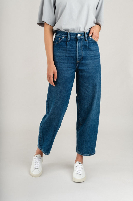 Jean 7/8 droit bleu en coton bio - AANIKE Retro Washed