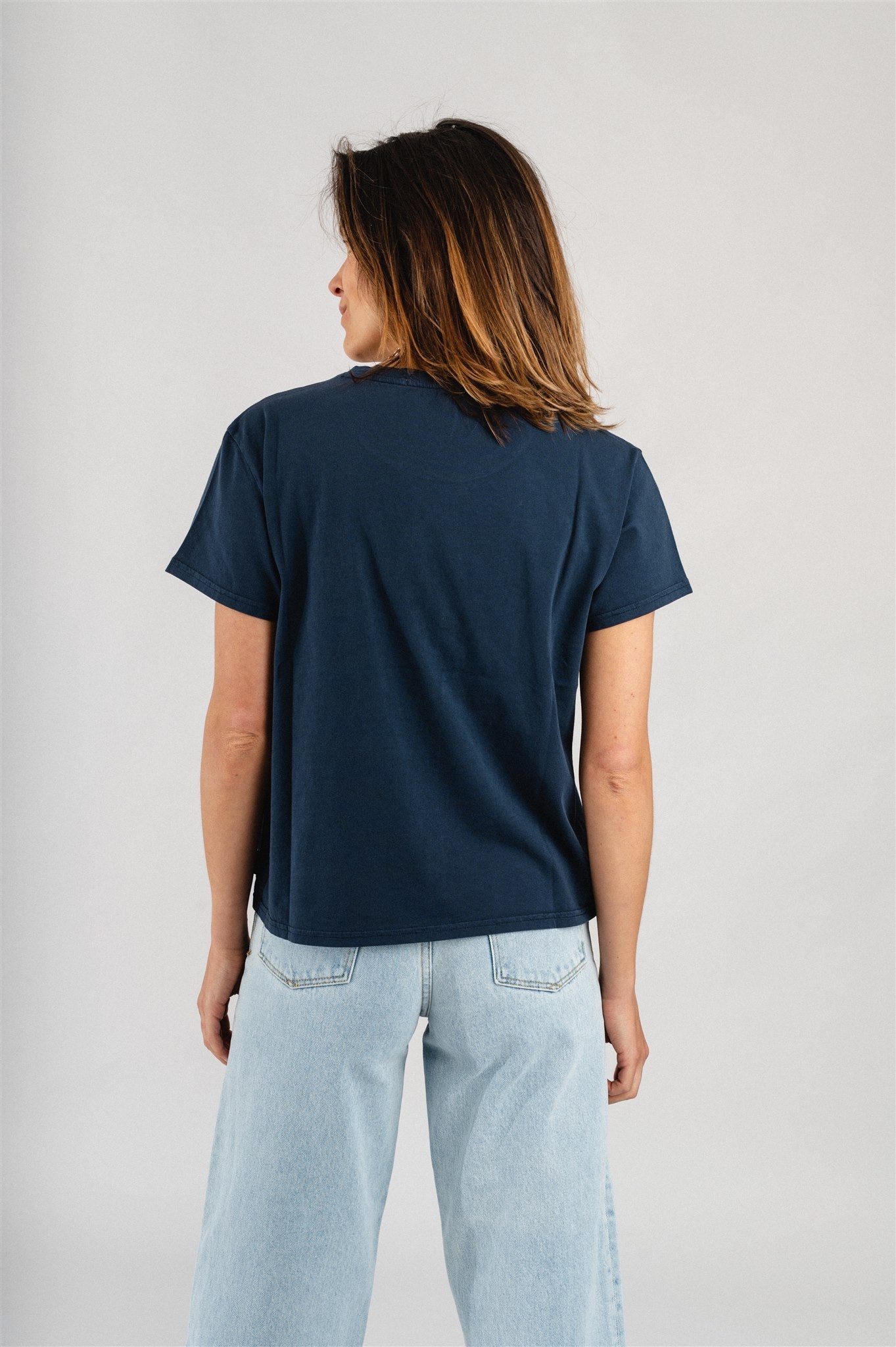 T-shirt marine brodé en coton bio - Lisa Pina Colada Navy
