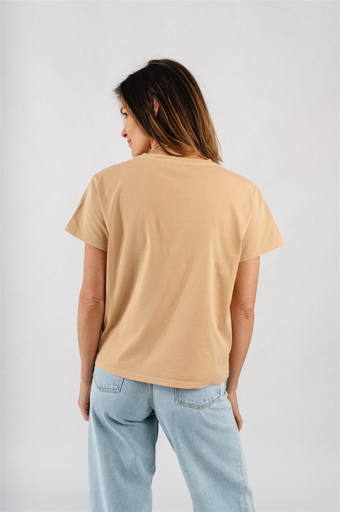 T-shirt beige brodé en coton bio - Lisa Palm Tree Faded Sun