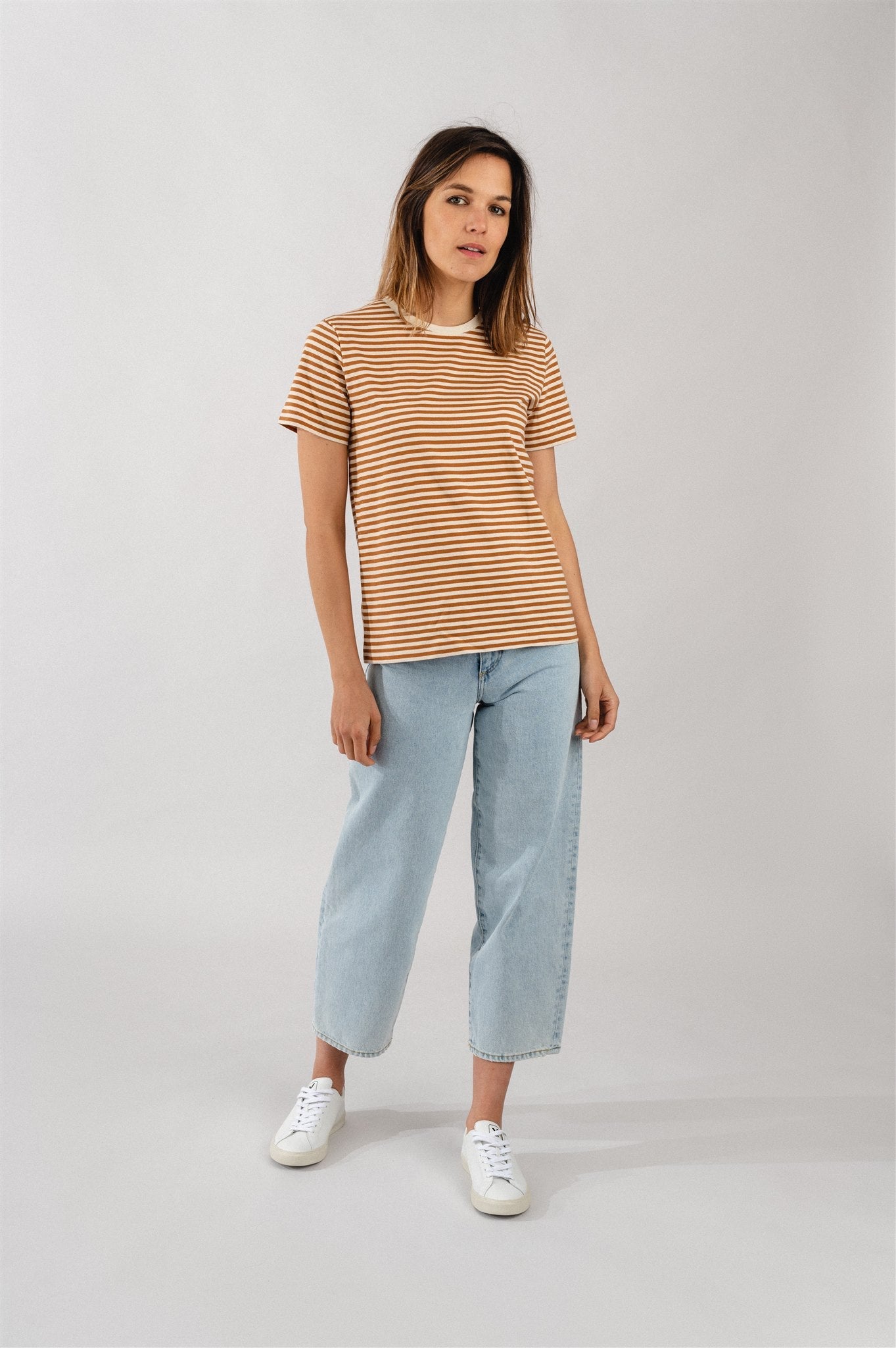 T-shirt rayé ocre en coton bio - ocher stripe