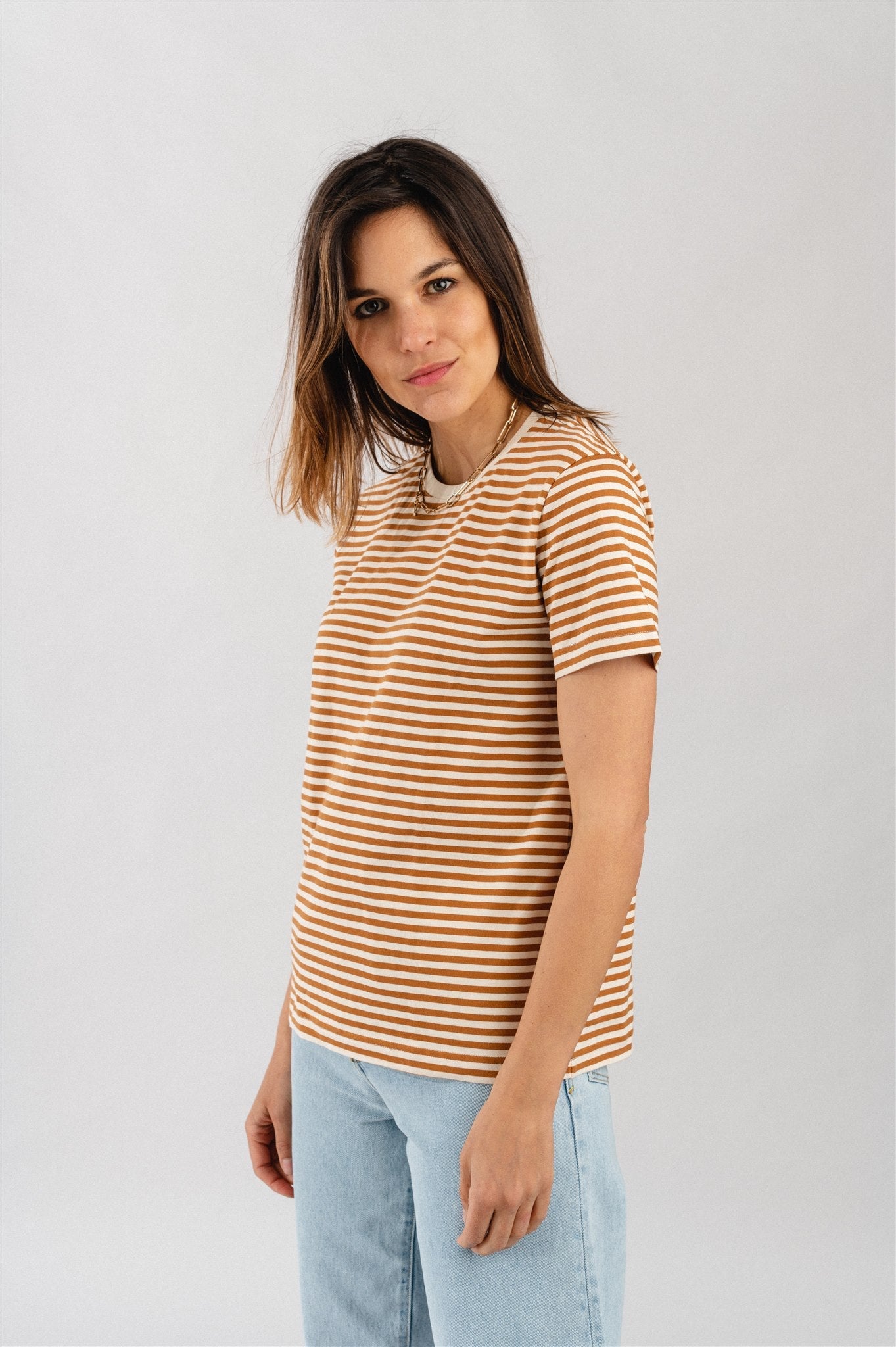 T-shirt rayé ocre en coton bio - ocher stripe