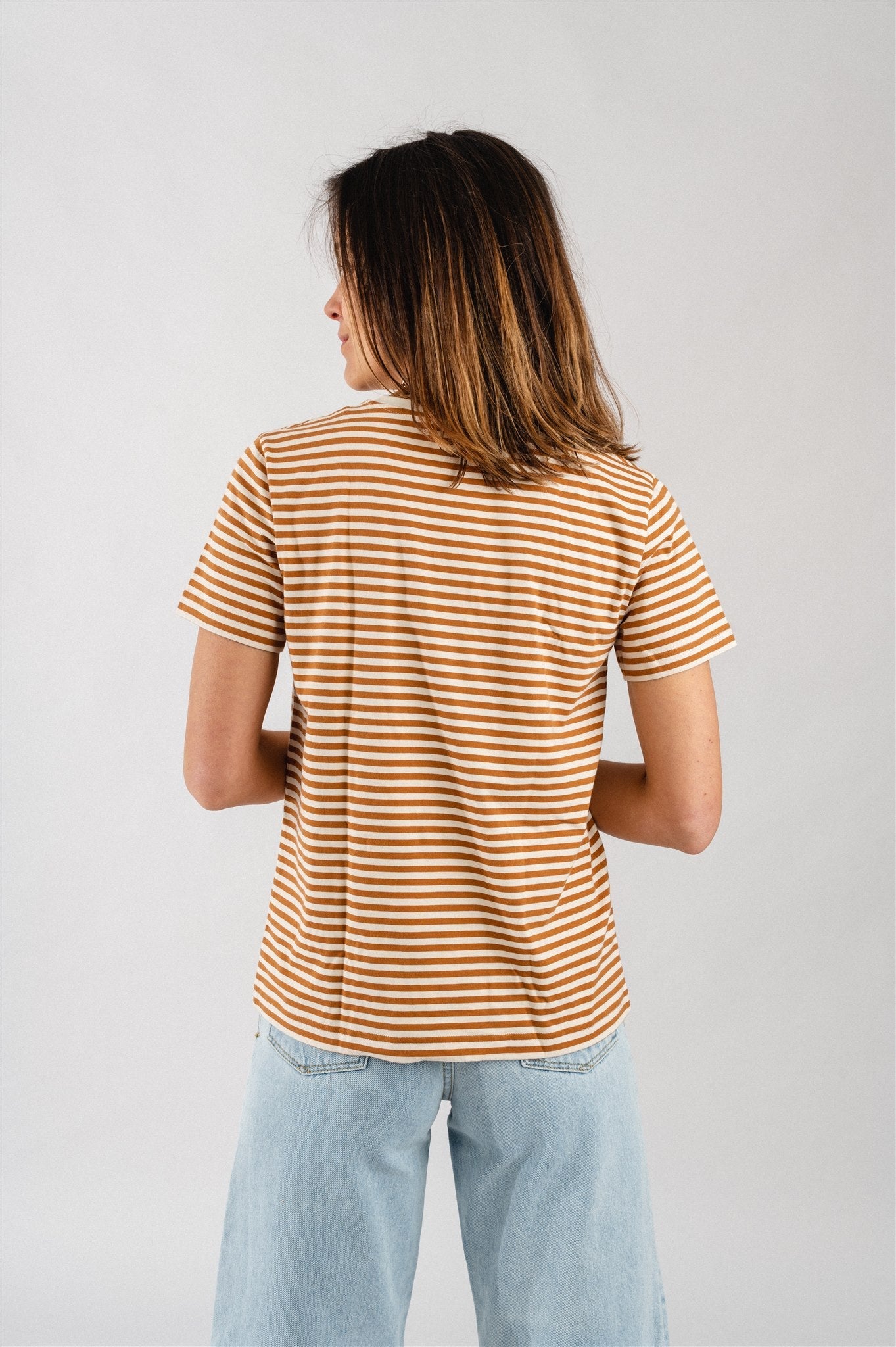 T-shirt rayé ocre en coton bio - ocher stripe