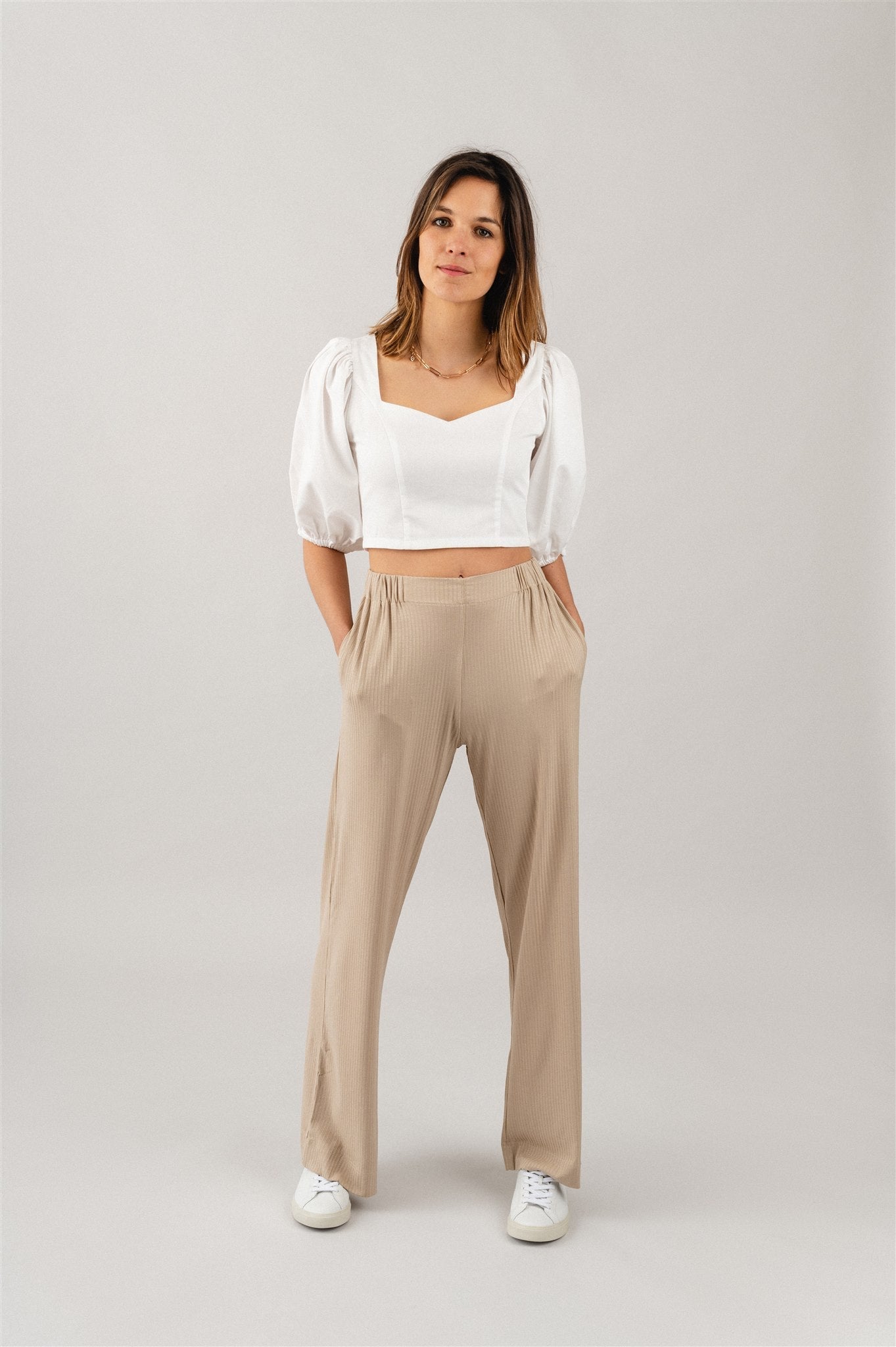 Pantalon ample côtelé en tencel | Beige "smilla almond"