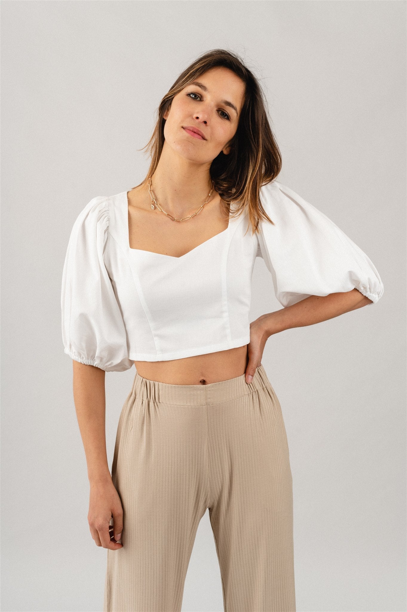 Blouse blanche manches bouffantes en coton bio - MADALENA white