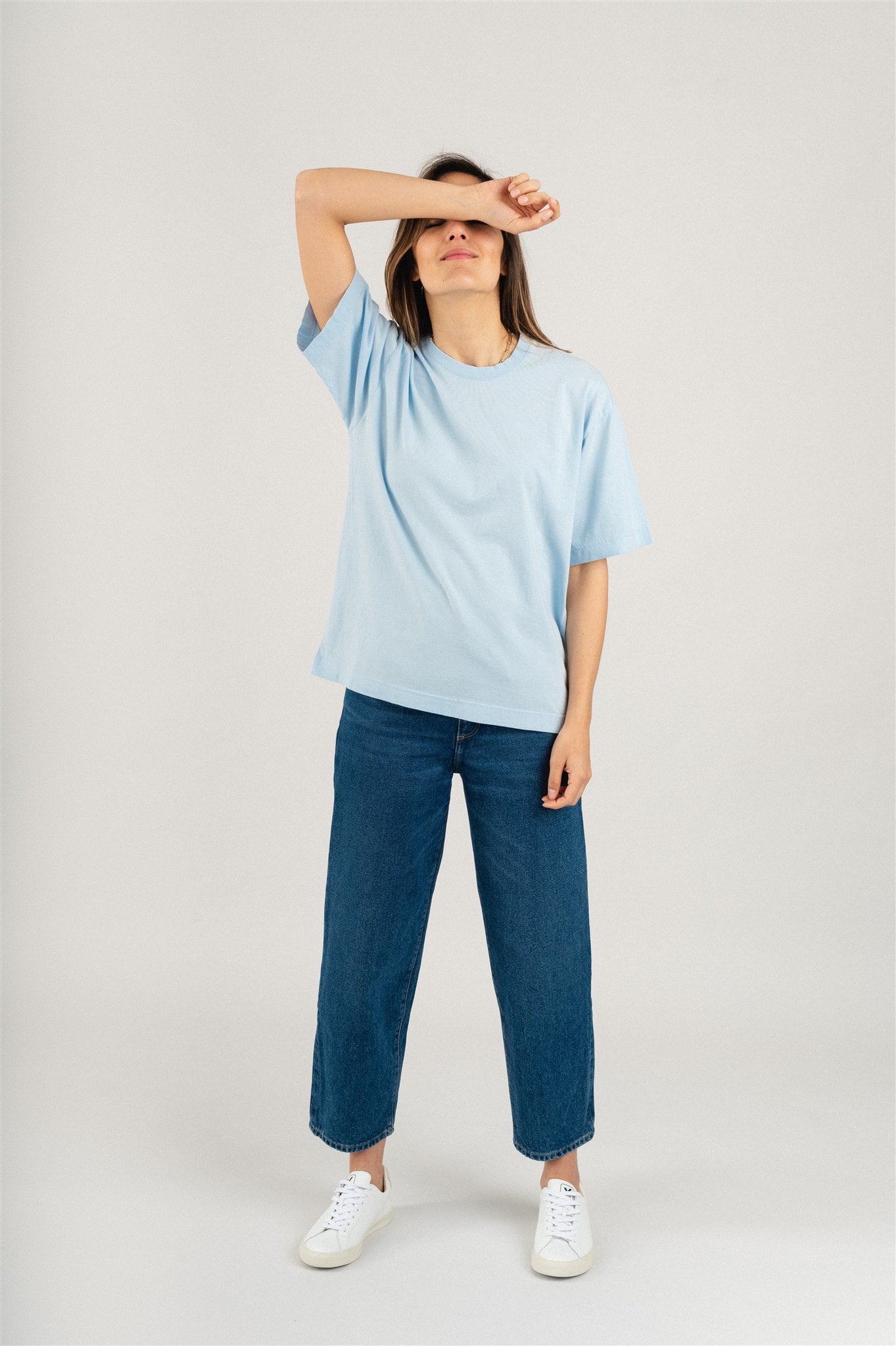 T-shirt oversize bleu en coton bio - women oversized t-shirt polar blue