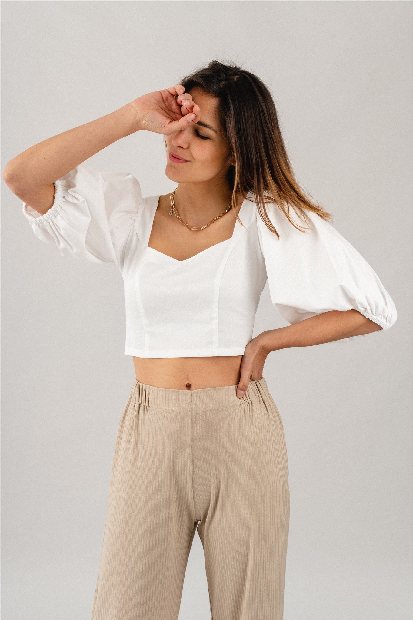 Blouse blanche manches bouffantes en coton bio - MADALENA white