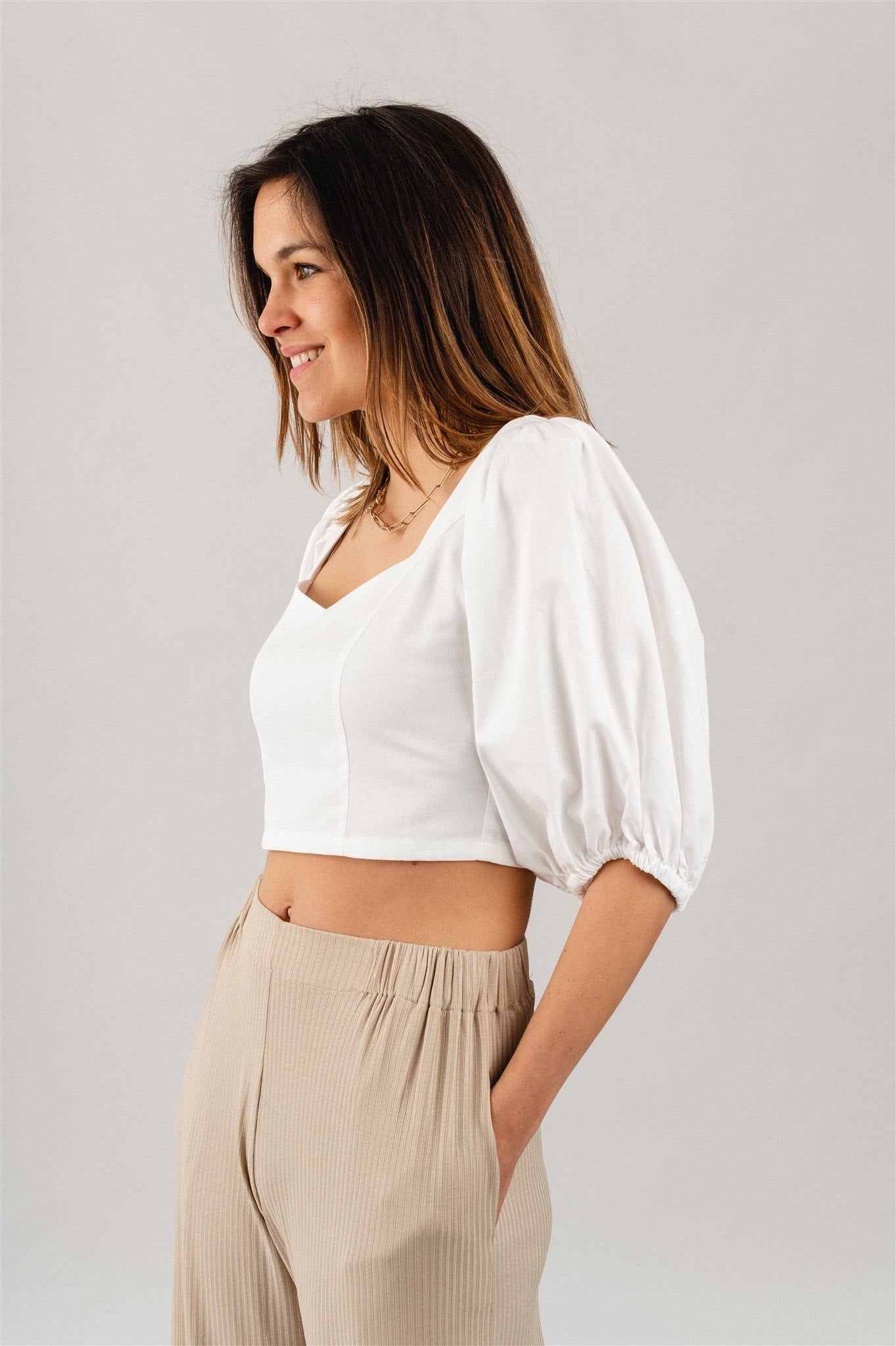Blouse blanche manches bouffantes en coton bio - MADALENA white
