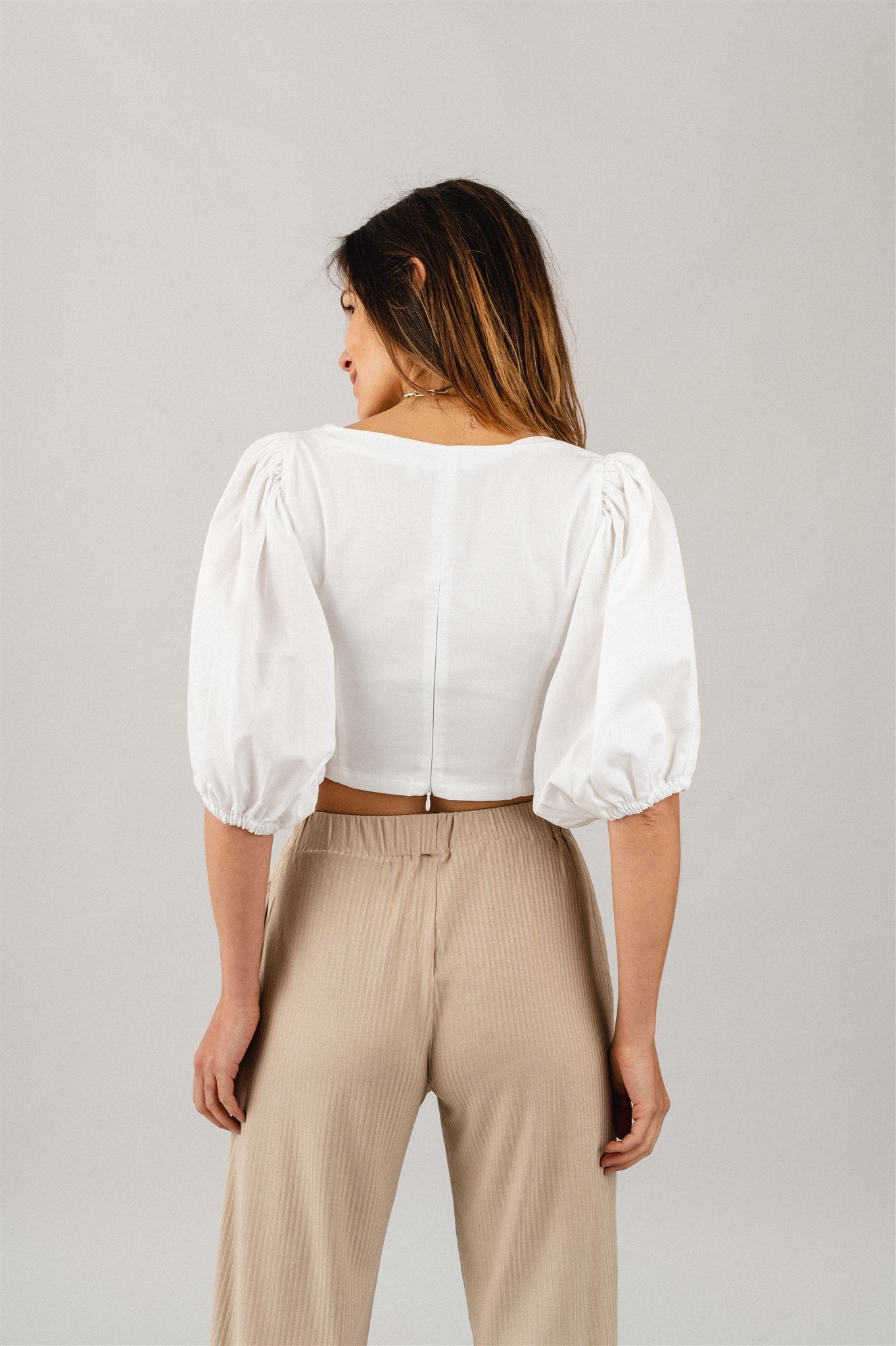 Blouse blanche manches bouffantes en coton bio - MADALENA white