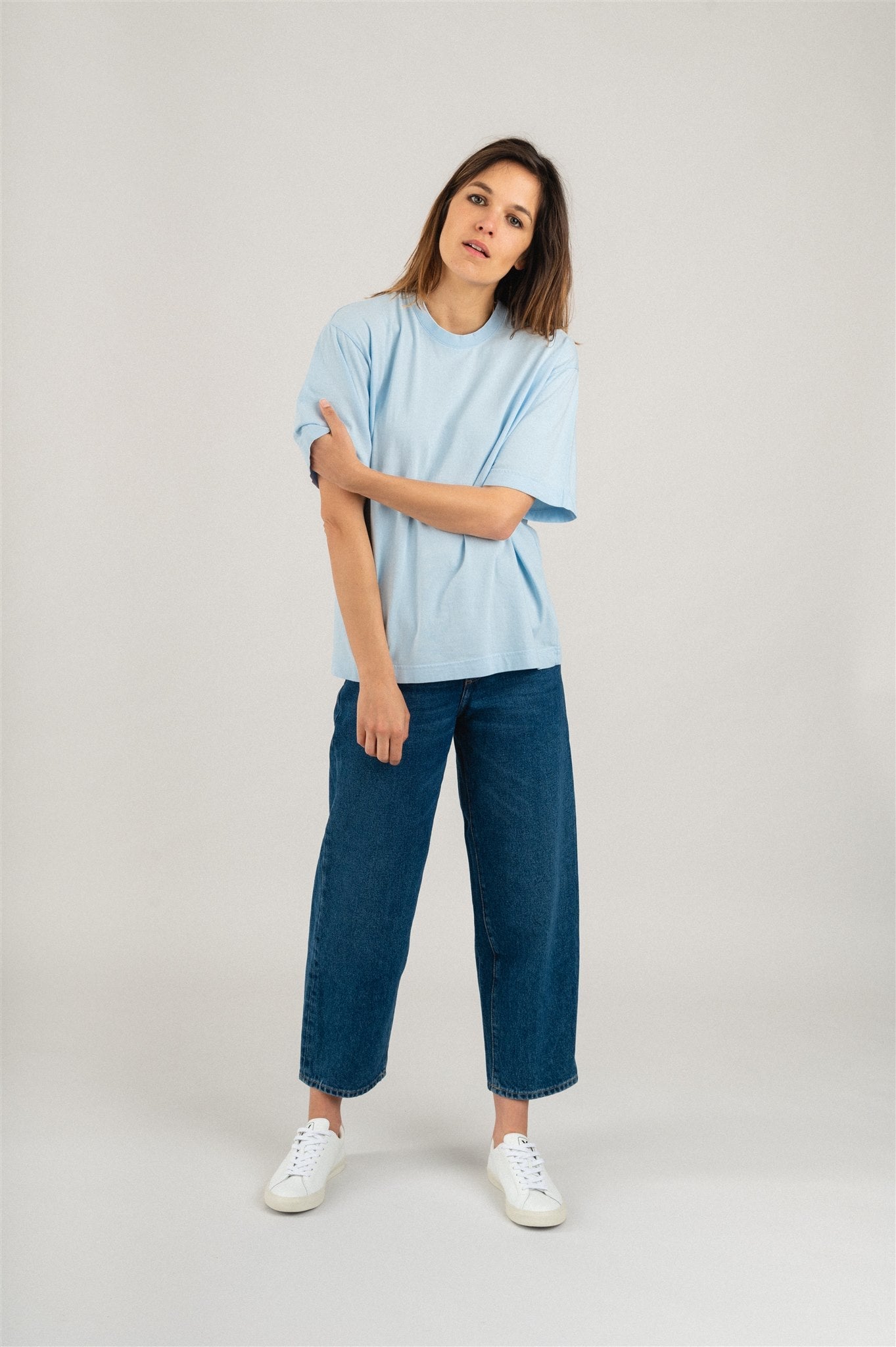 T-shirt oversize bleu en coton bio - women oversized t-shirt polar blue