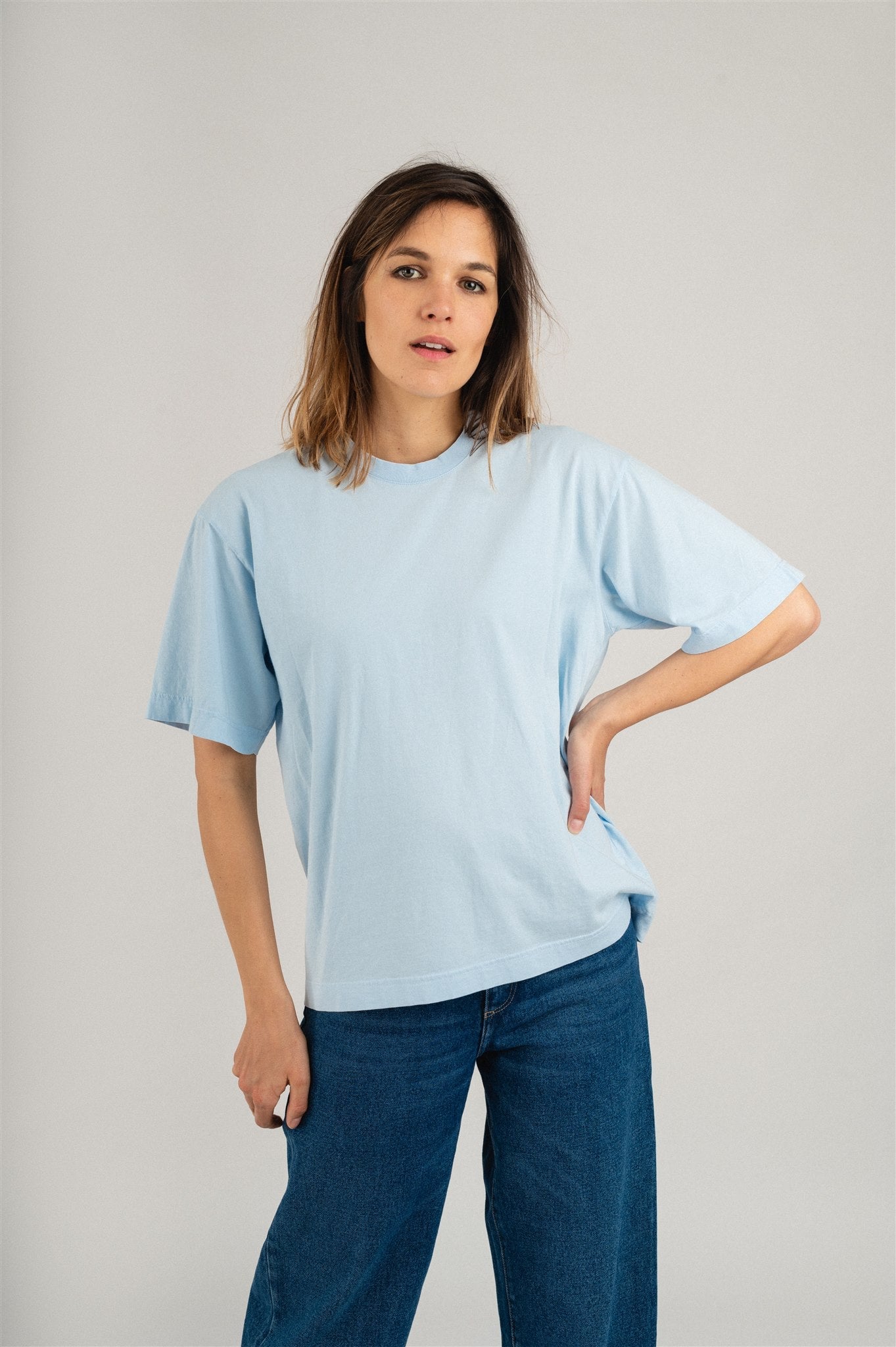 T-shirt oversize bleu en coton bio - women oversized t-shirt polar blue