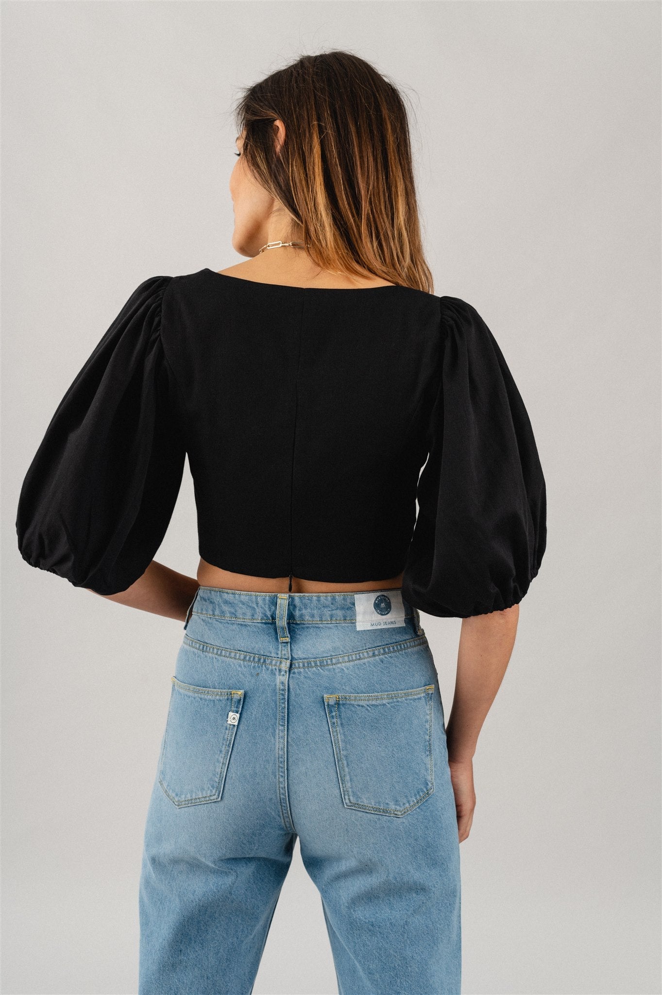 Blouse manches bouffantes noire en coton bio - MADALENA black