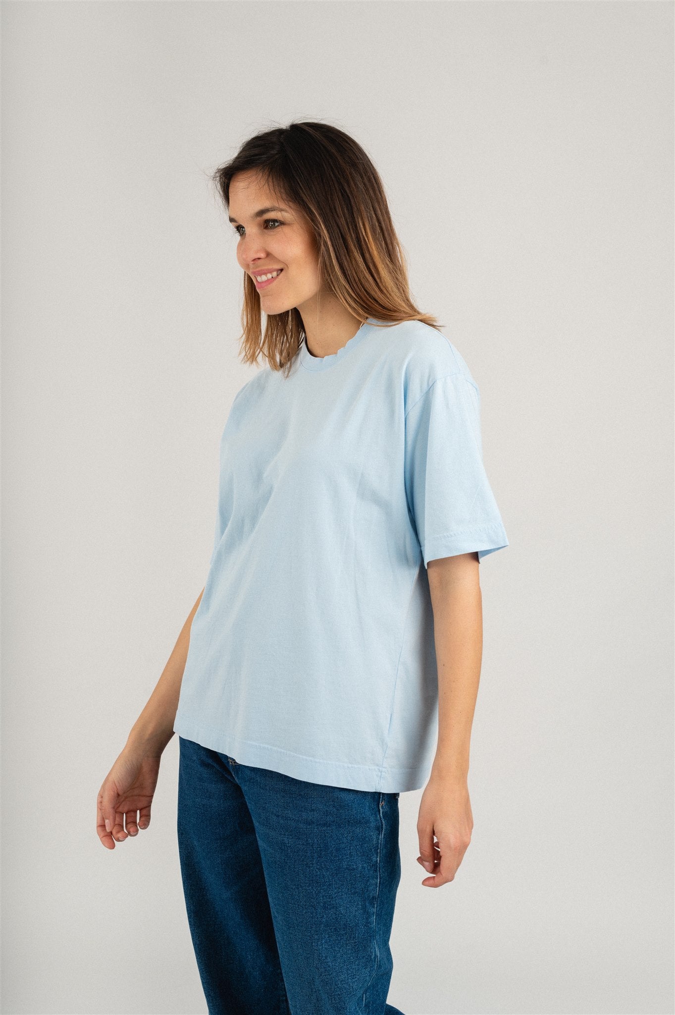 T-shirt oversize bleu en coton bio - women oversized t-shirt polar blue