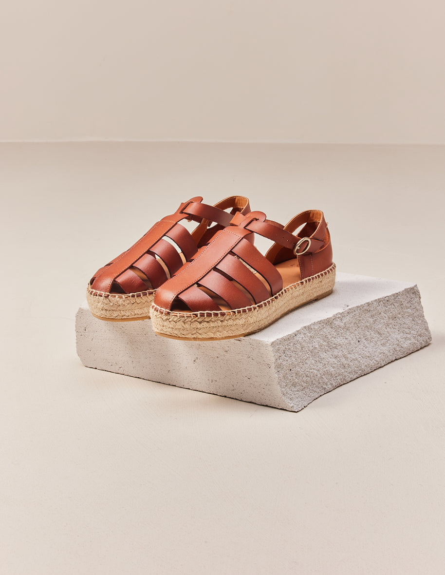 Sandales en cuir certifé | marron "thais cuir cognac"