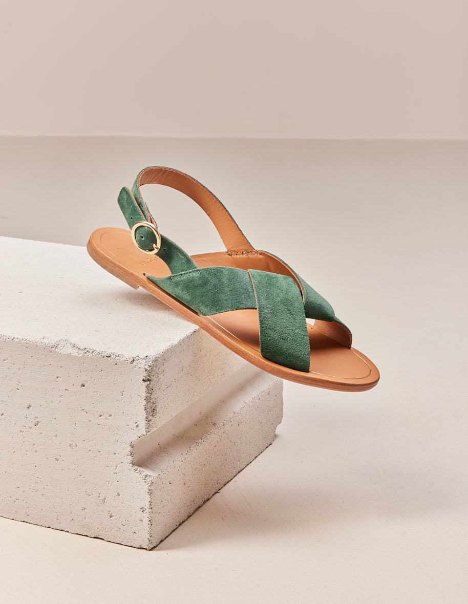 Sandales en cuir certifié | vert "paloma suède sapin"