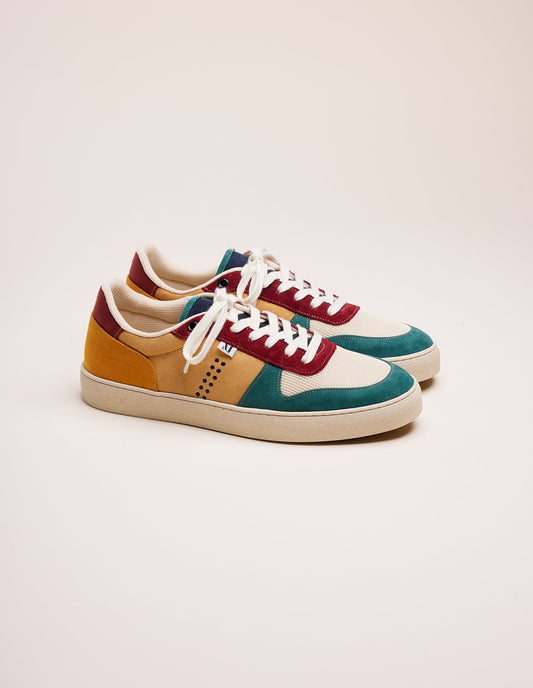 Baskets basses en suède vegan | multicolore "arthur sapin crème bordeaux"