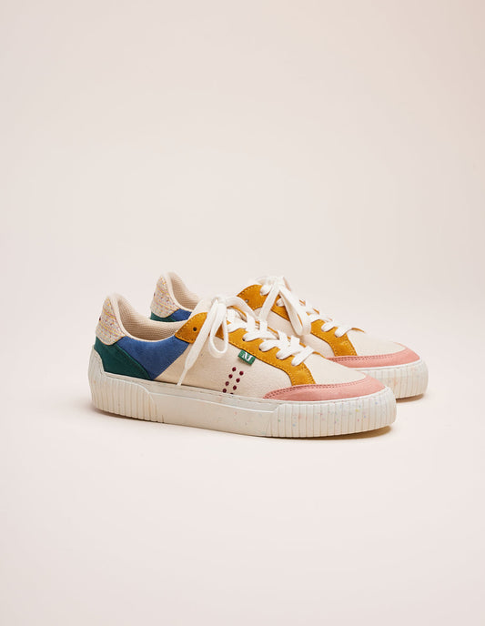 Baskets basses en matière recyclée | multicolore "bianca pêche écru ocre"