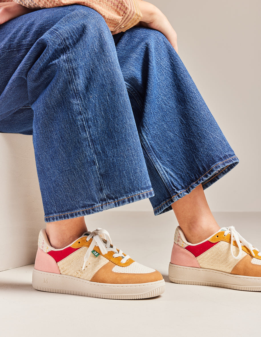 Baskets basses en suède et cuir certifié | Multicolore "maxence f camel écru ocre"