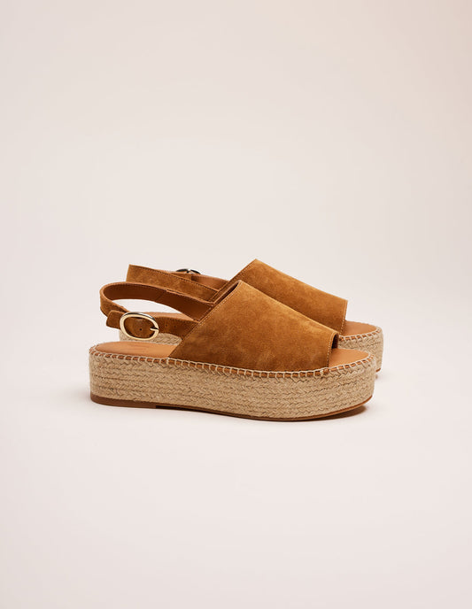 Espadrilles plateforme en cuir certifié | marron "espadrilles maya - suède ambre"