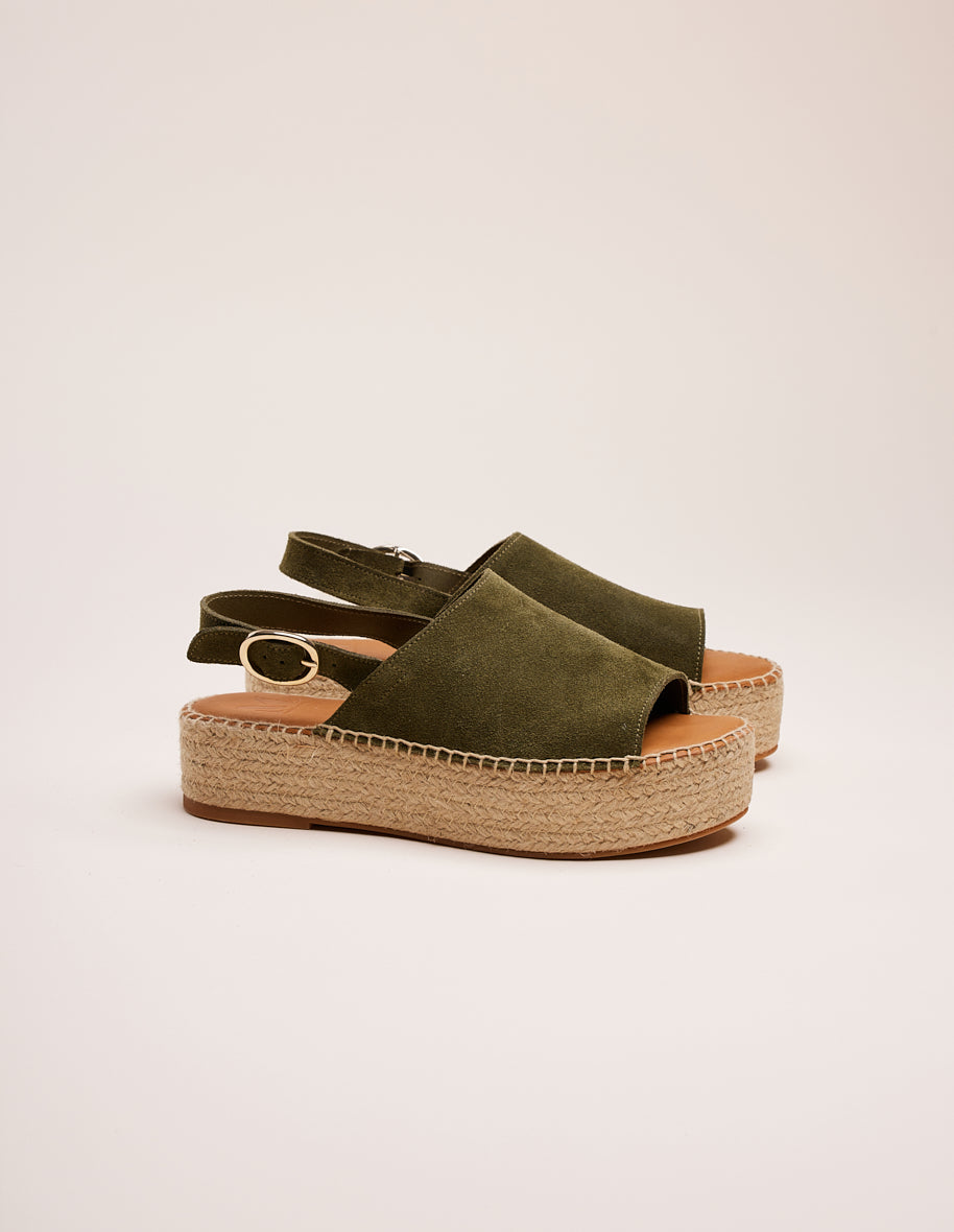Espadrilles plateforme en cuir certifié | vert "espadrilles maya - suède sapin"