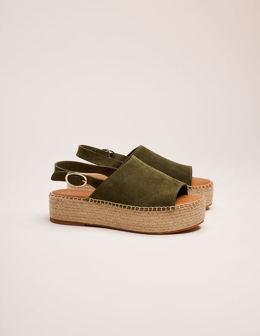 Espadrilles plateforme en cuir certifié | vert "espadrilles maya - suède sapin"