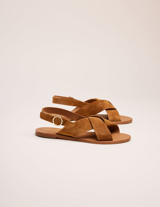 Sandales en cuir certifié | marron "paloma suède ambre"