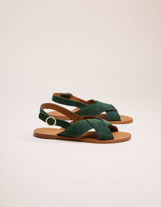 Sandales en cuir certifié | vert "paloma suède sapin"