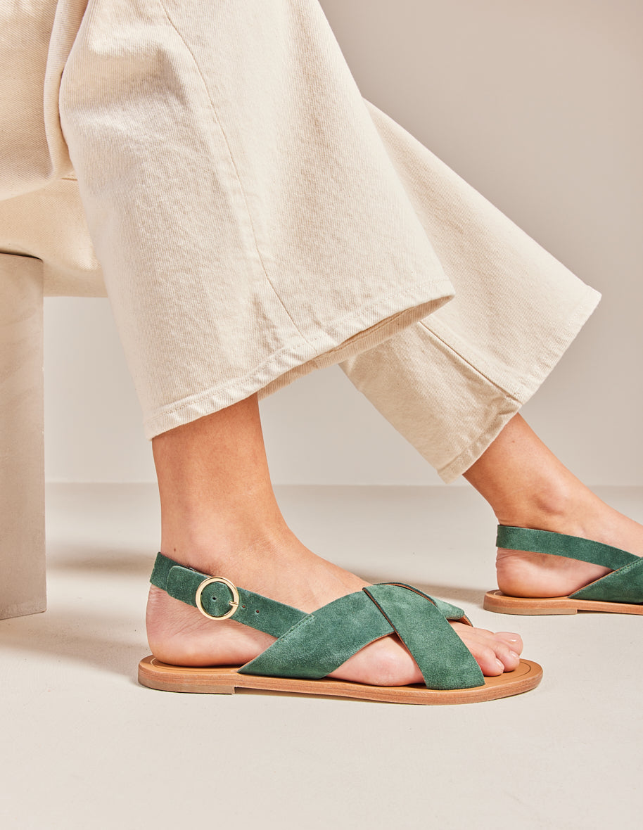 Sandales en cuir certifié | vert "paloma suède sapin"