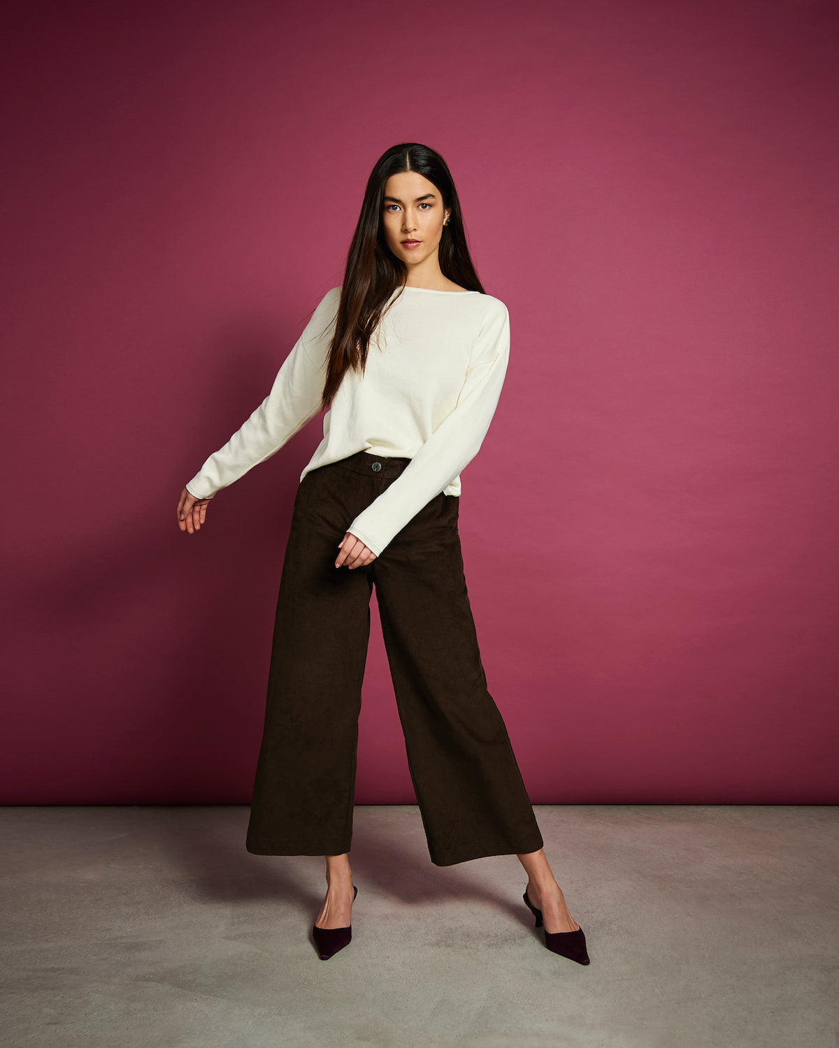 Pantalon ample 7/8 marron en coton bio - COMO