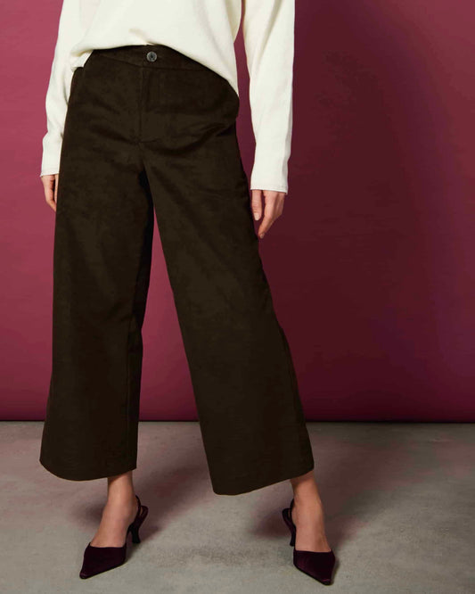 Pantalon ample 7/8 marron en coton bio - COMO