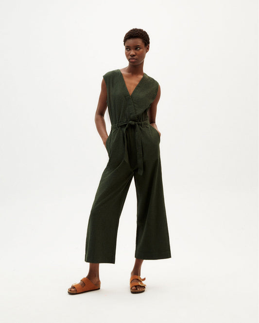Combinaison vert forêt en coton bio - green seersucker winona jumpsuit