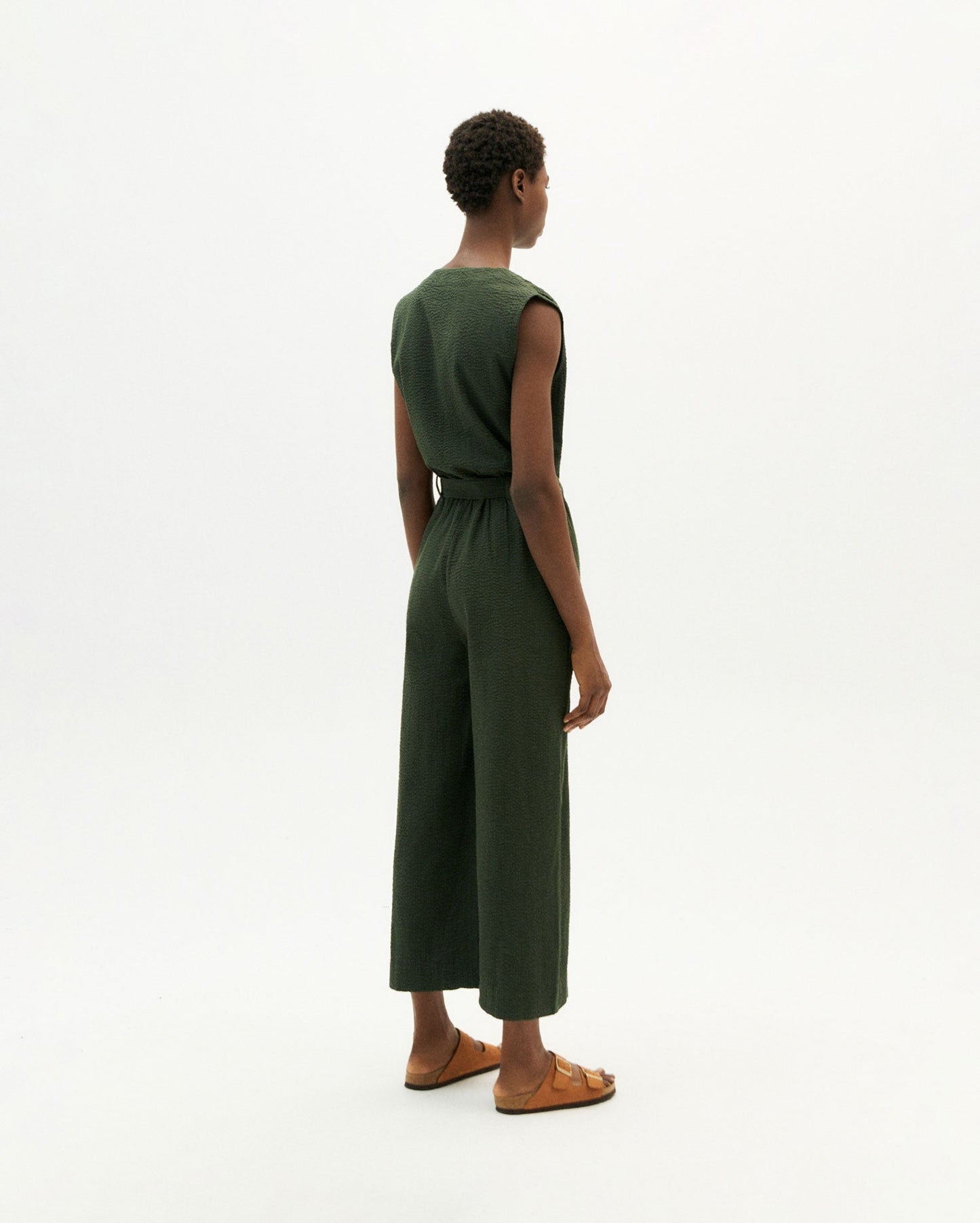 Combinaison vert forêt en coton bio - green seersucker winona jumpsuit