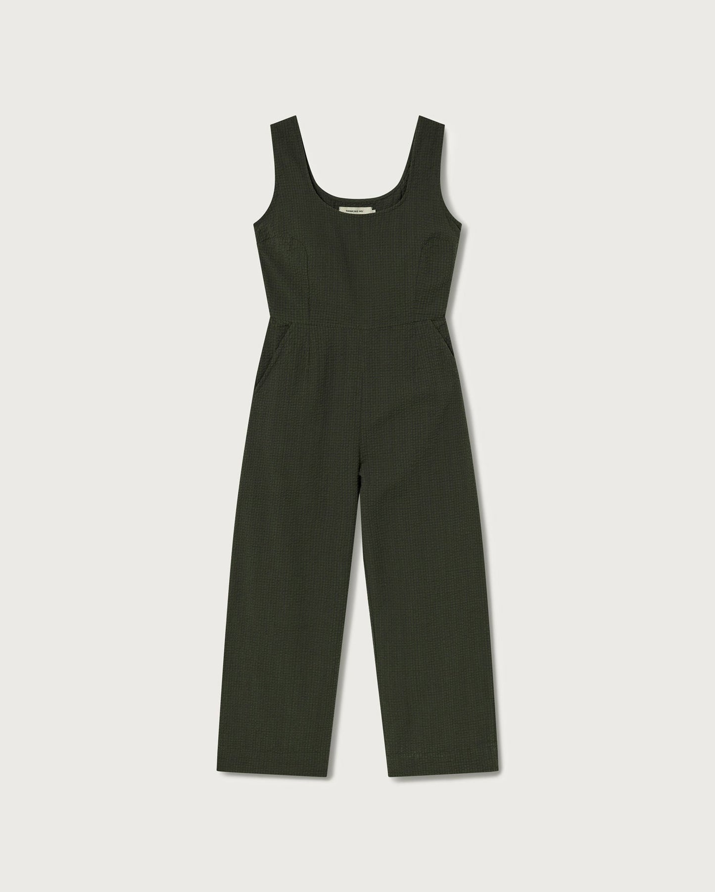 Combinaison kaki texturée en coton bio - green seersucker rafflesia jumpsuit