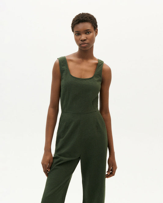 Combinaison kaki texturée en coton bio - green seersucker rafflesia jumpsuit