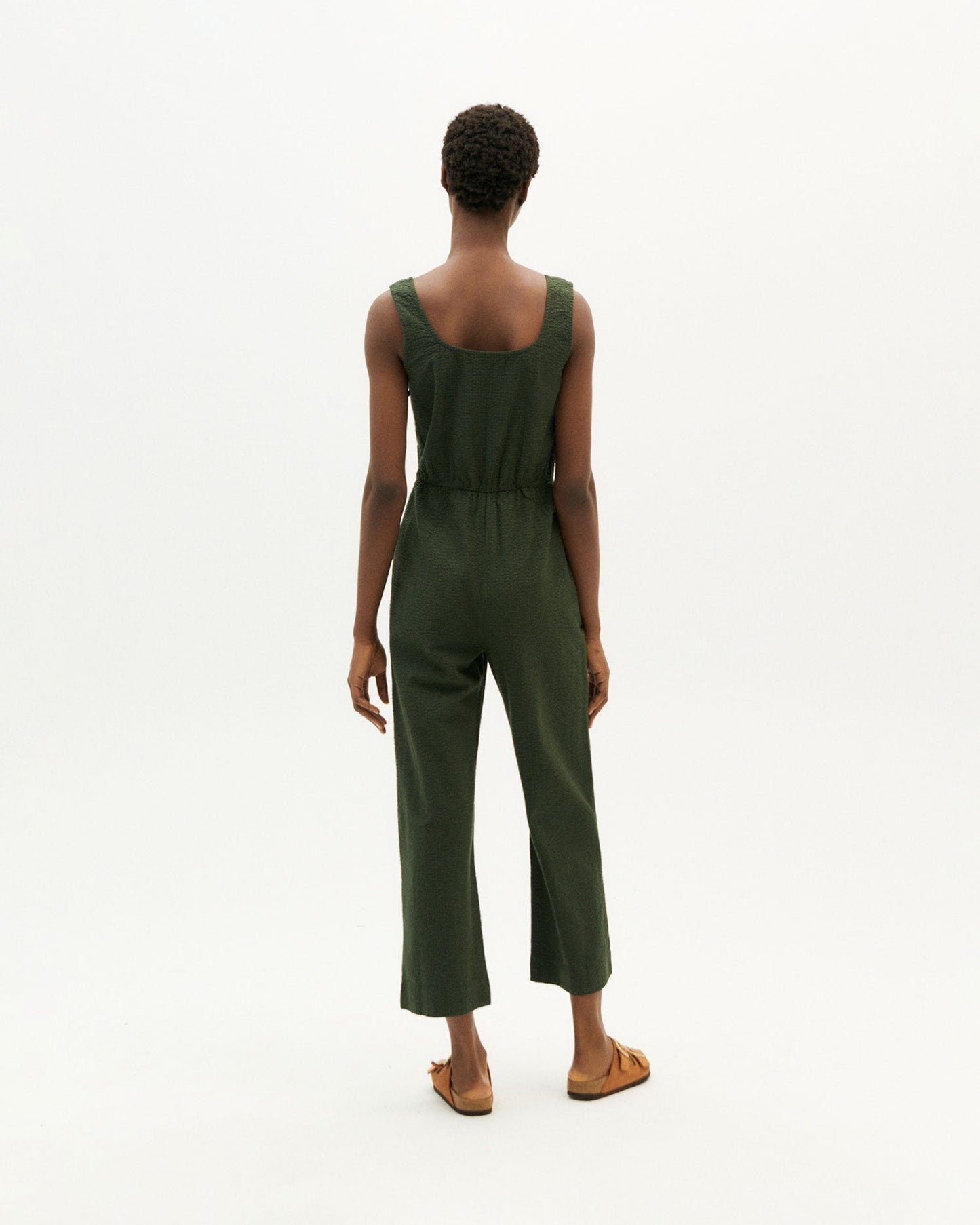 Combinaison kaki texturée en coton bio - green seersucker rafflesia jumpsuit