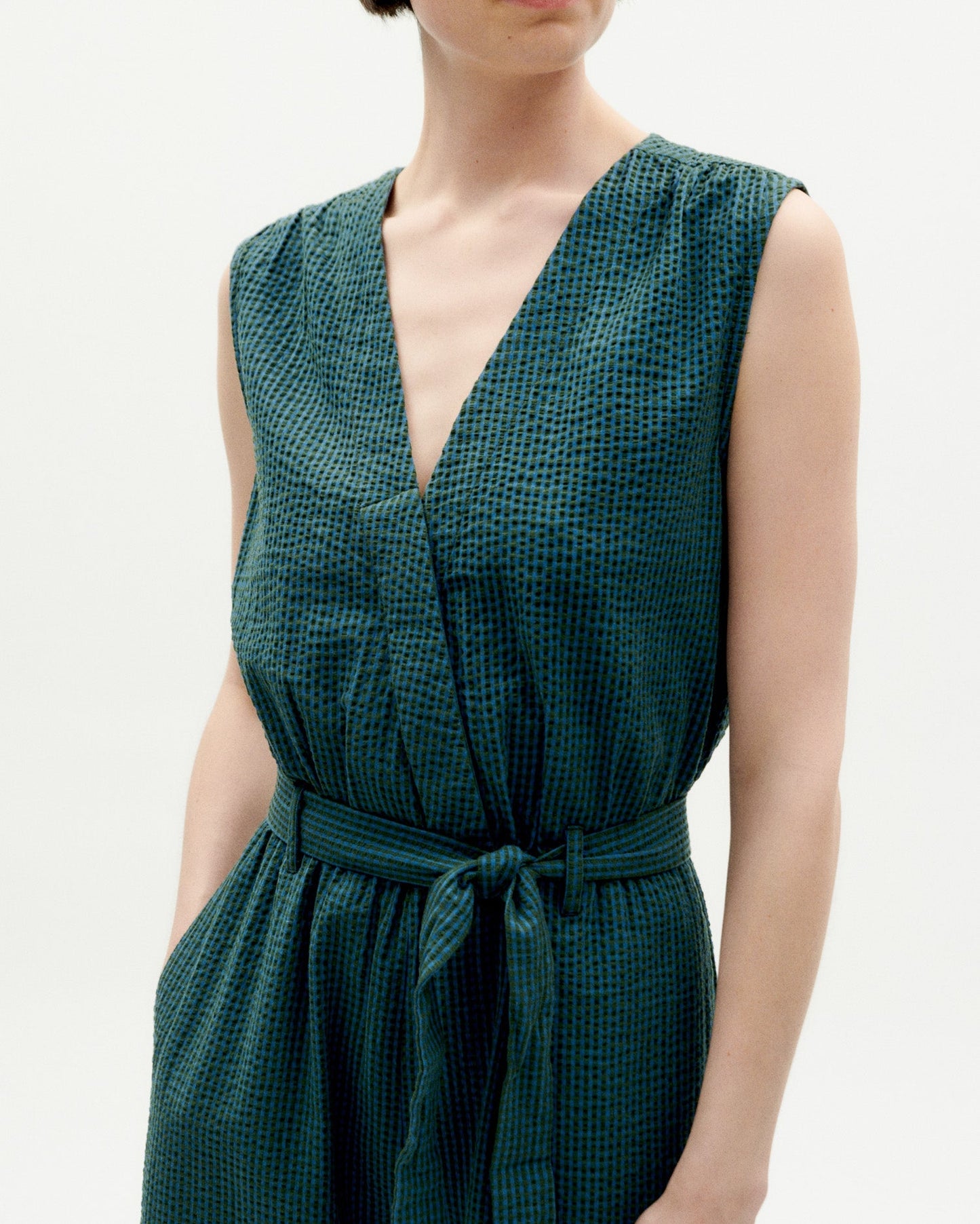 Combinaison en coton bio | vert "bottle green checks seersucker winona jumpsuit"