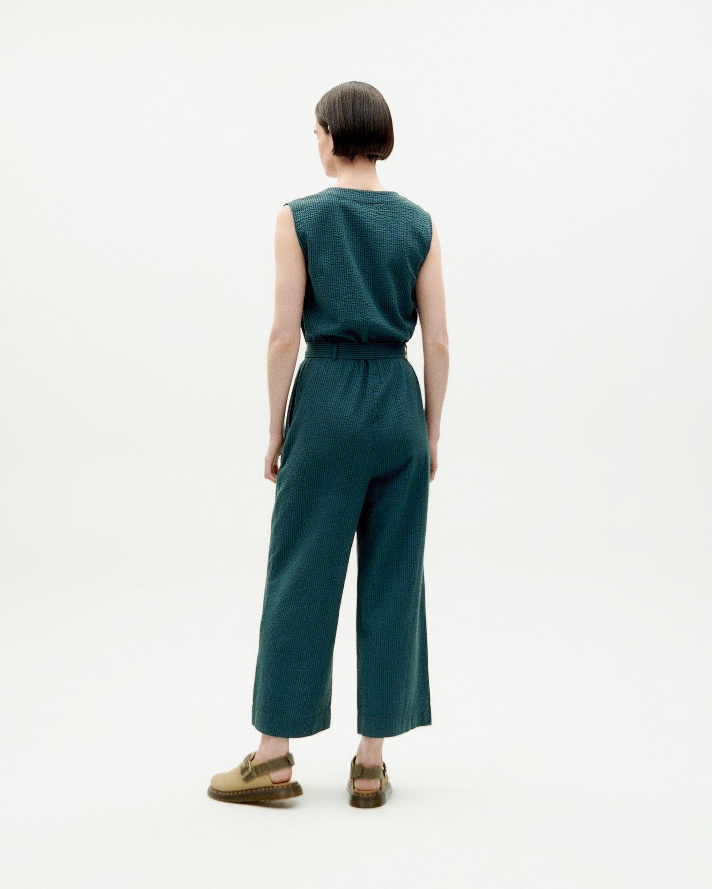 Combinaison en coton bio | vert "bottle green checks seersucker winona jumpsuit"