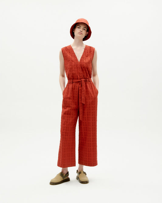 Combinaison en coton bio | Rouge orangé "orangered cuadrito winona jumpsuit"
