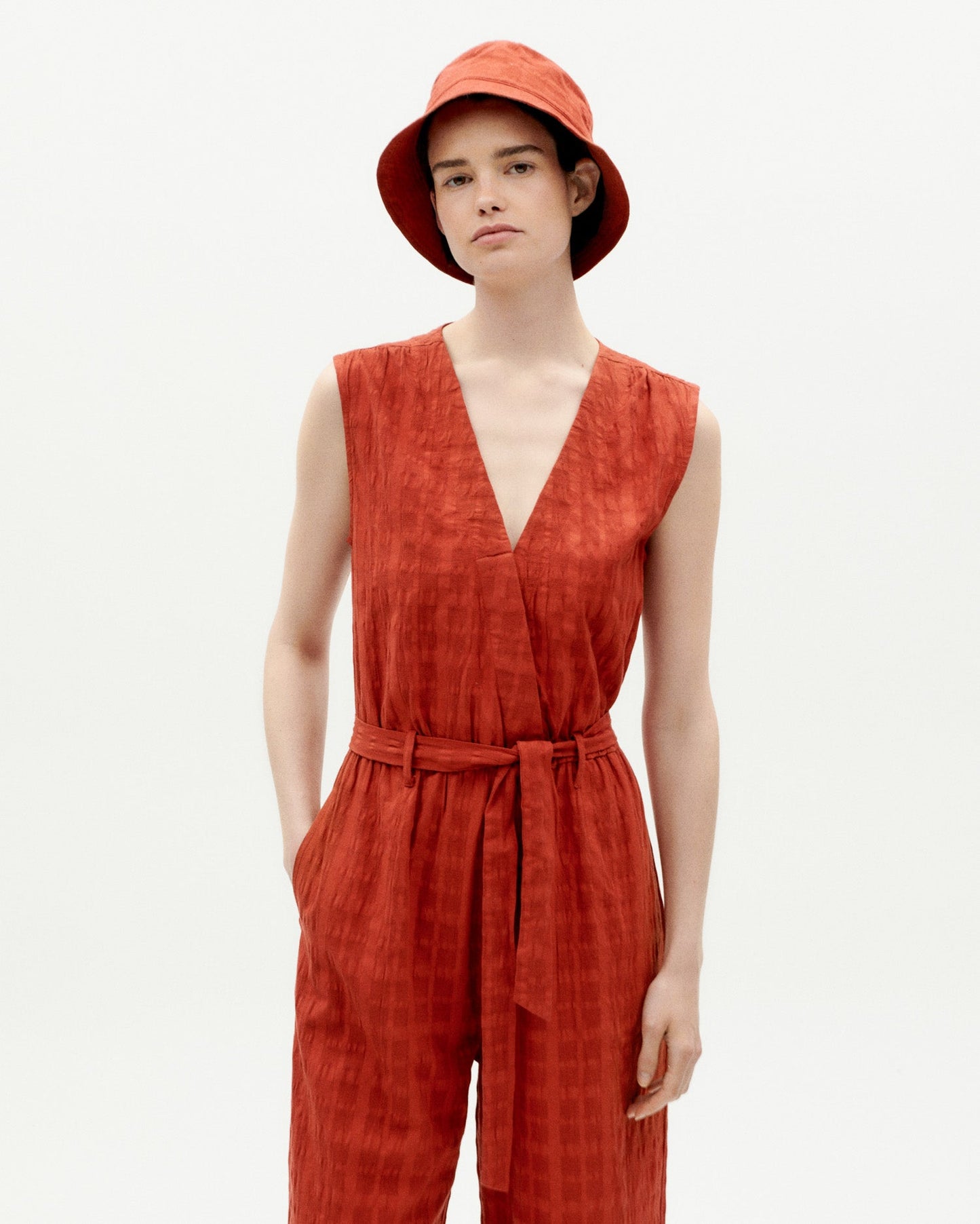Combinaison en coton bio | Rouge orangé "orangered cuadrito winona jumpsuit"
