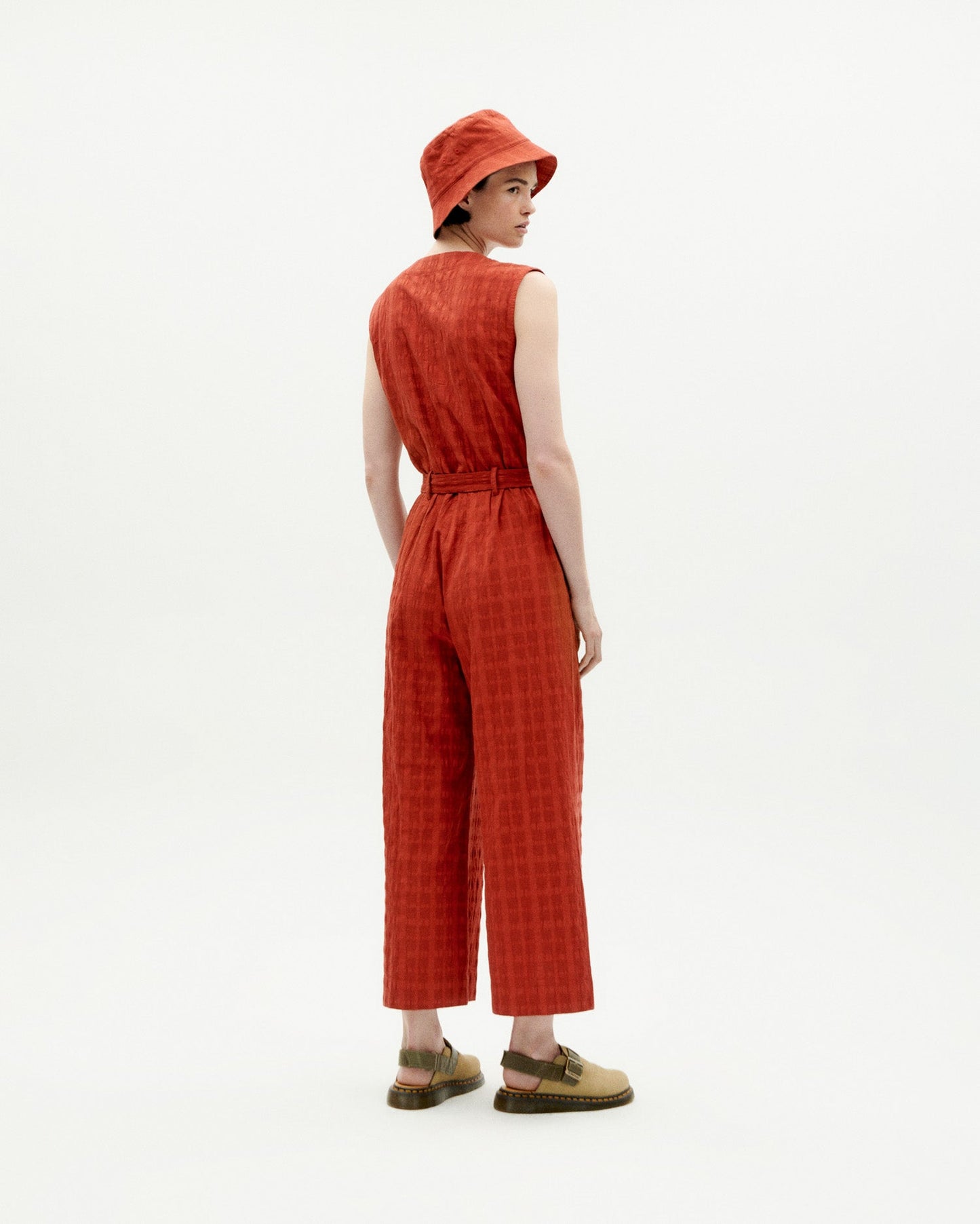 Combinaison en coton bio | Rouge orangé "orangered cuadrito winona jumpsuit"