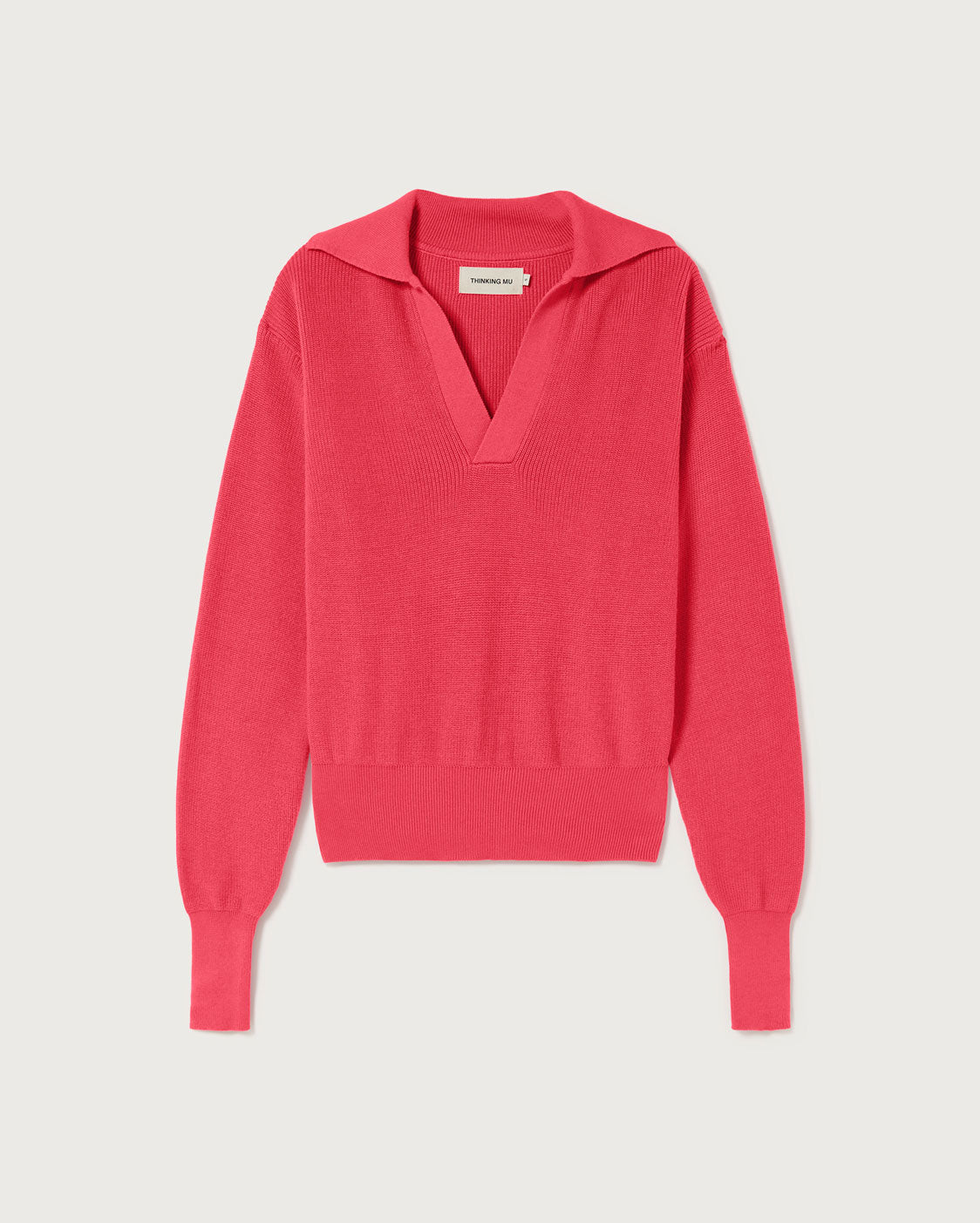 Pull col v rose en coton bio - pink sara knit sweater pink