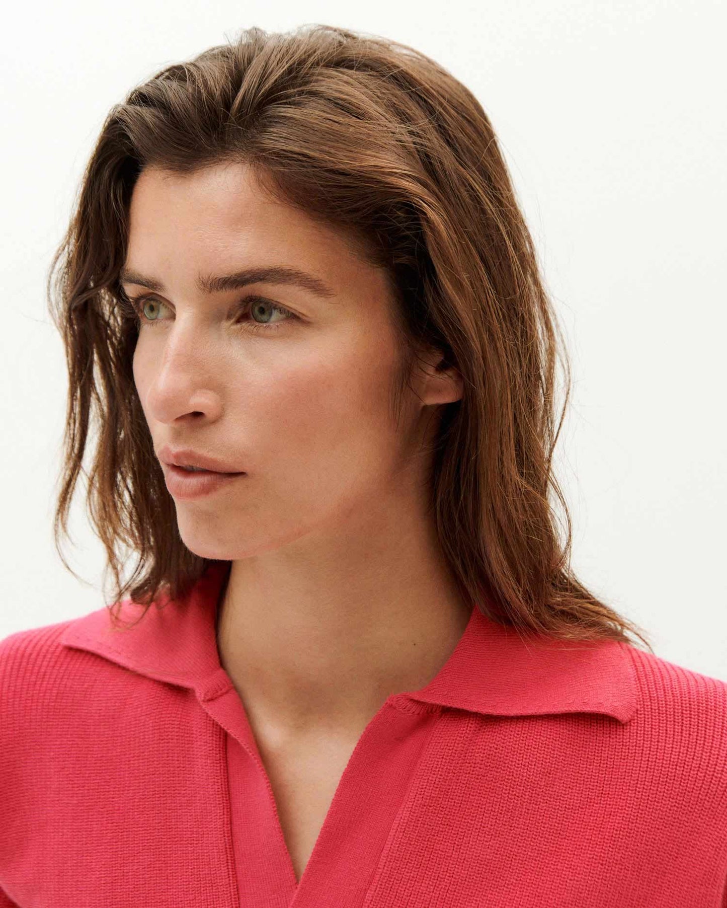 Pull col v rose en coton bio - pink sara knit sweater pink