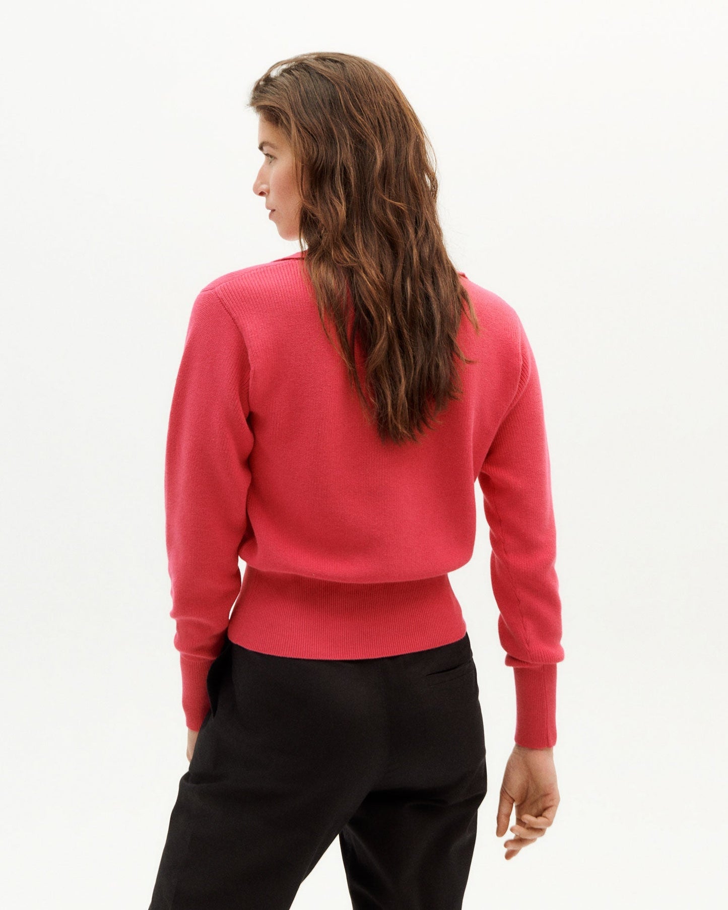 Pull col v rose en coton bio - pink sara knit sweater pink
