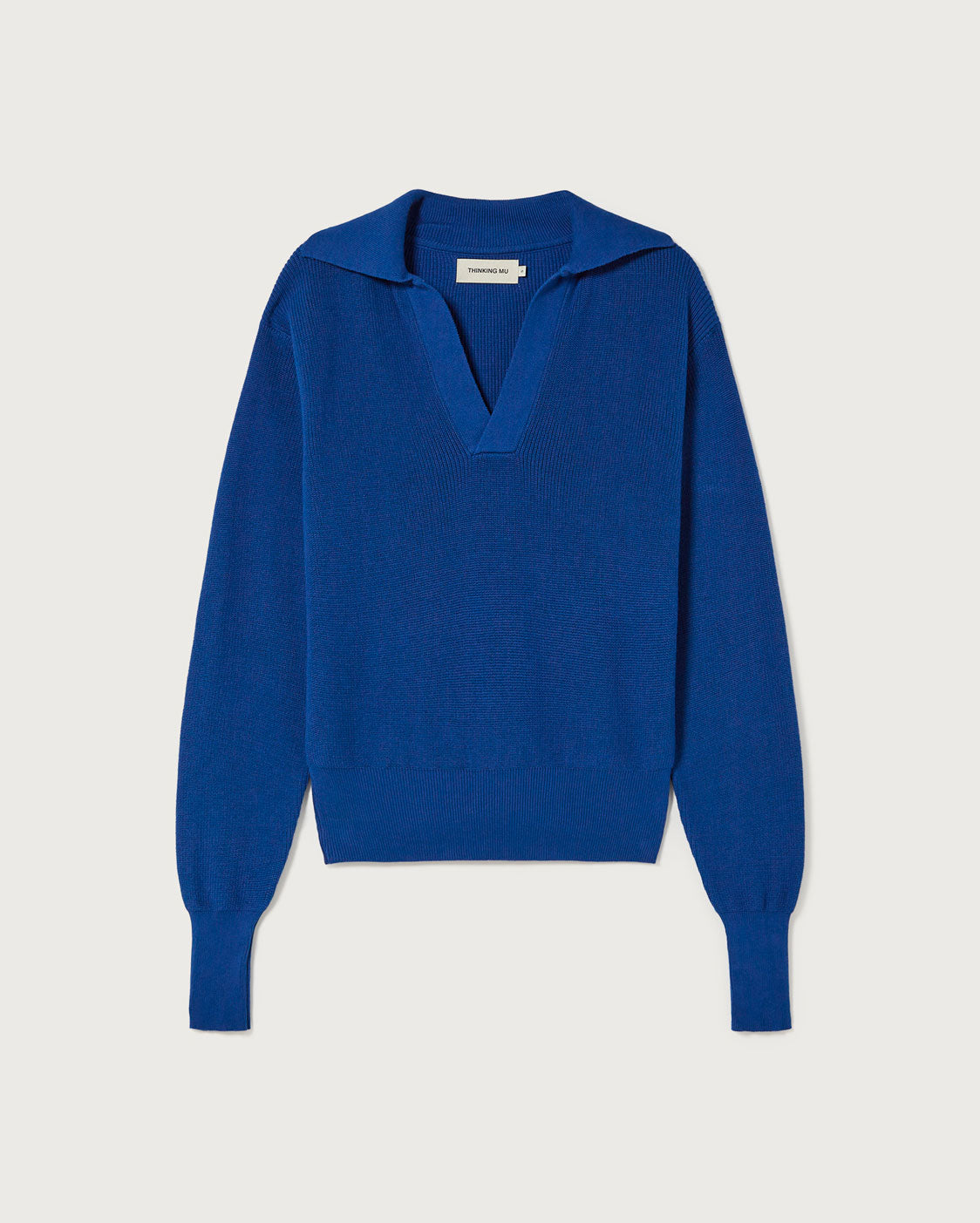 Pull col v marine en coton bio - sara knit sweatshirt navy